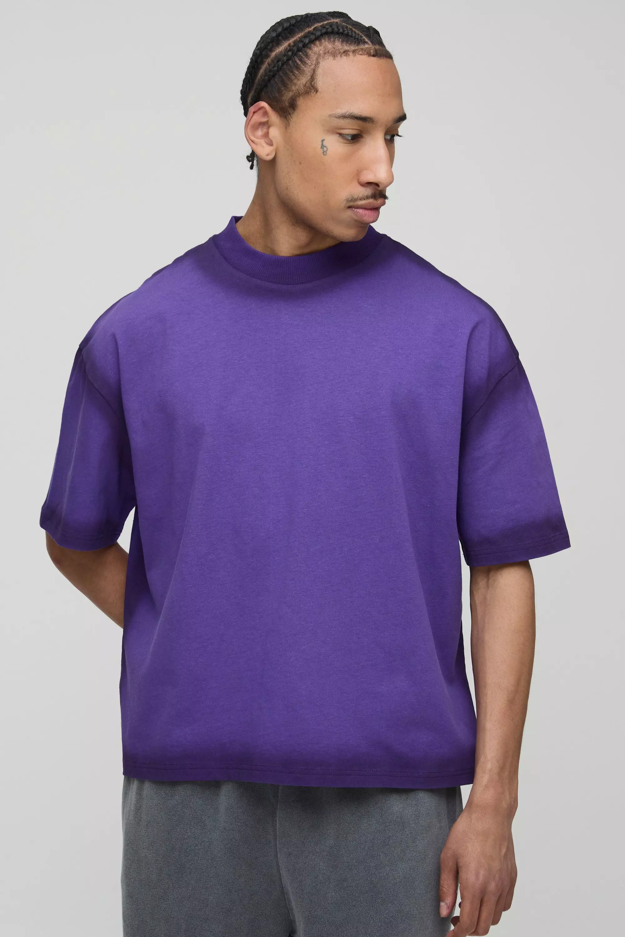Oversized Boxy Washed Seam T-Shirt Purple