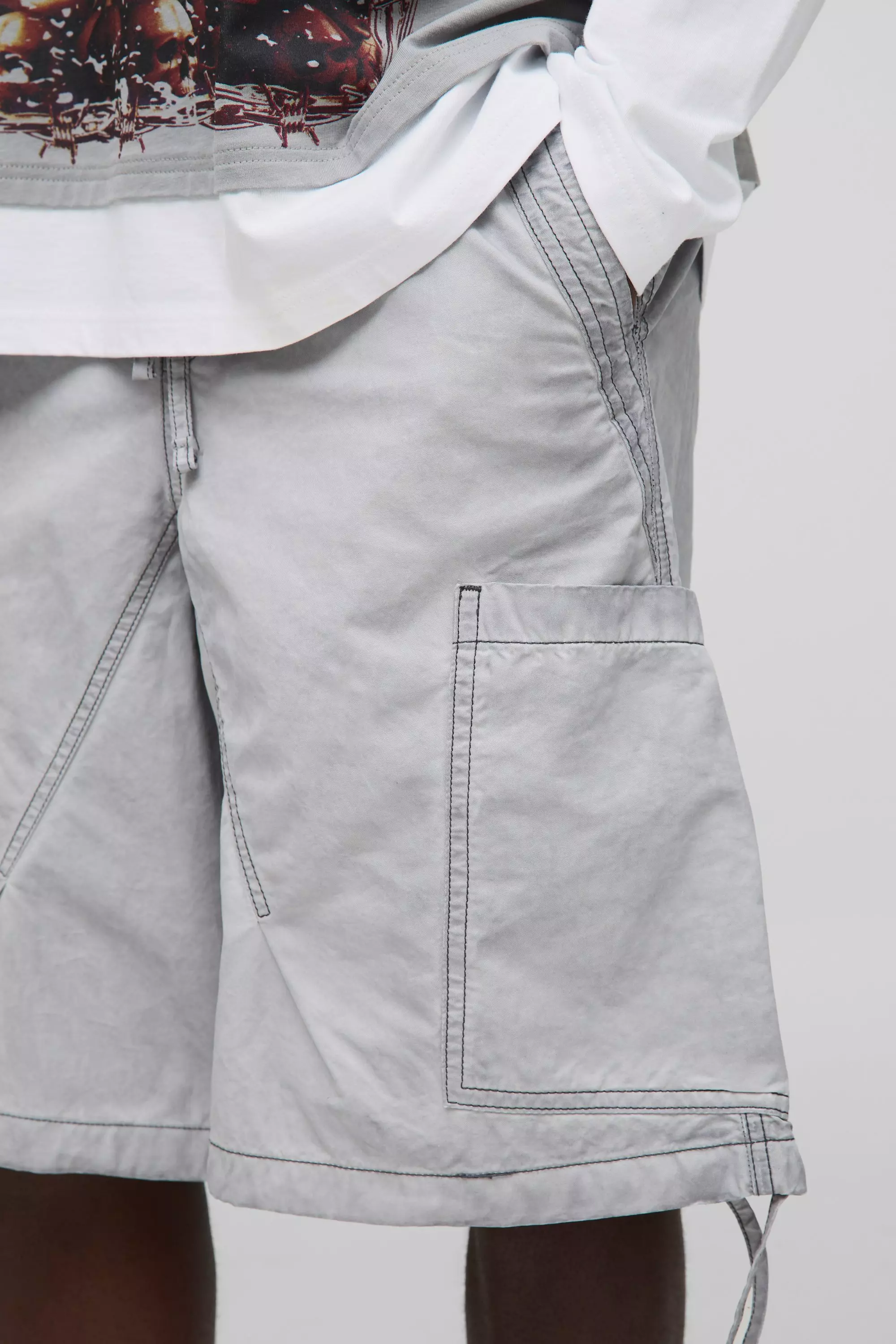 Elasticated Waist Parachute Oil Washed Cargo Shorts | boohooMAN USA