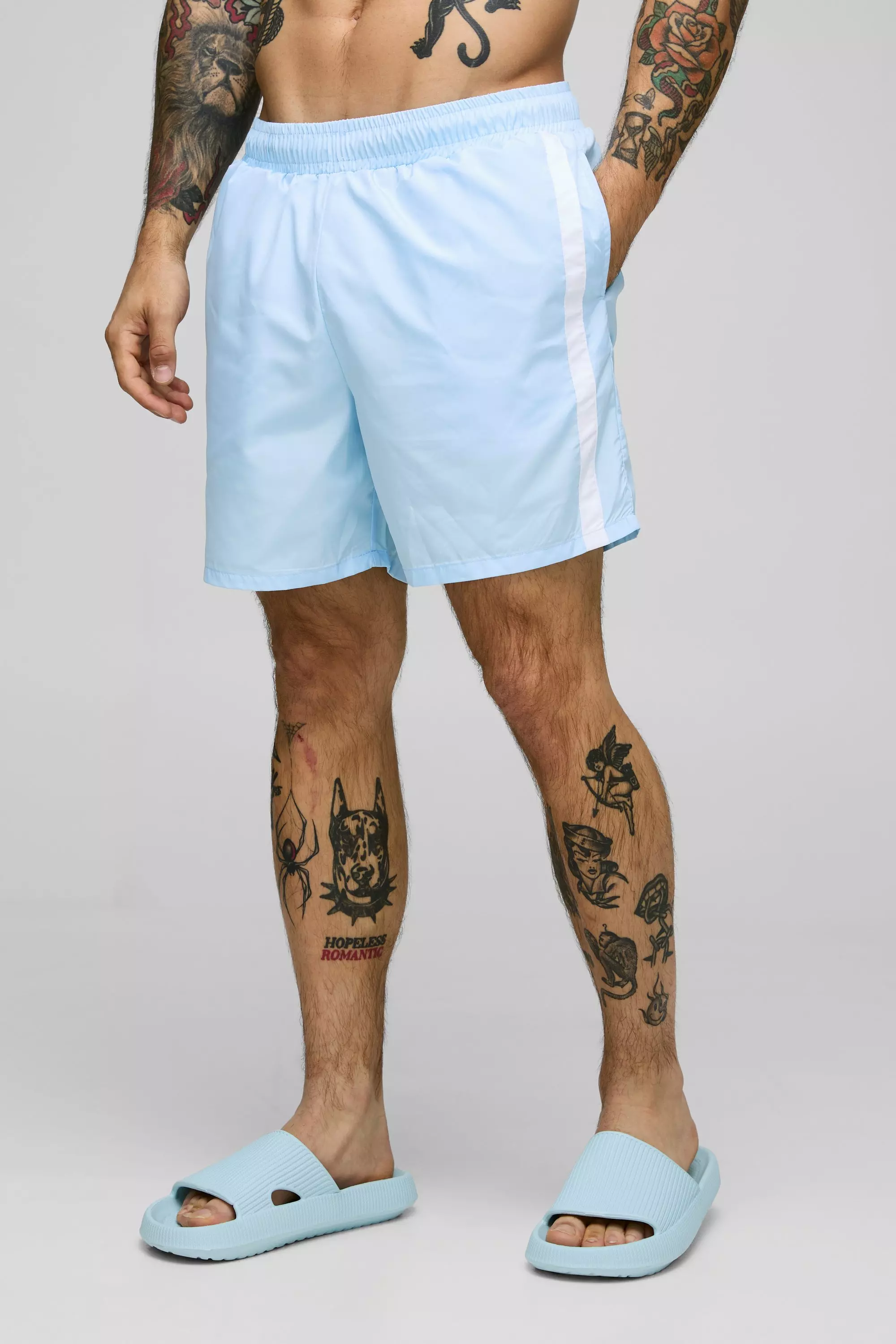 Mid Length Panelled Swim Short Blue