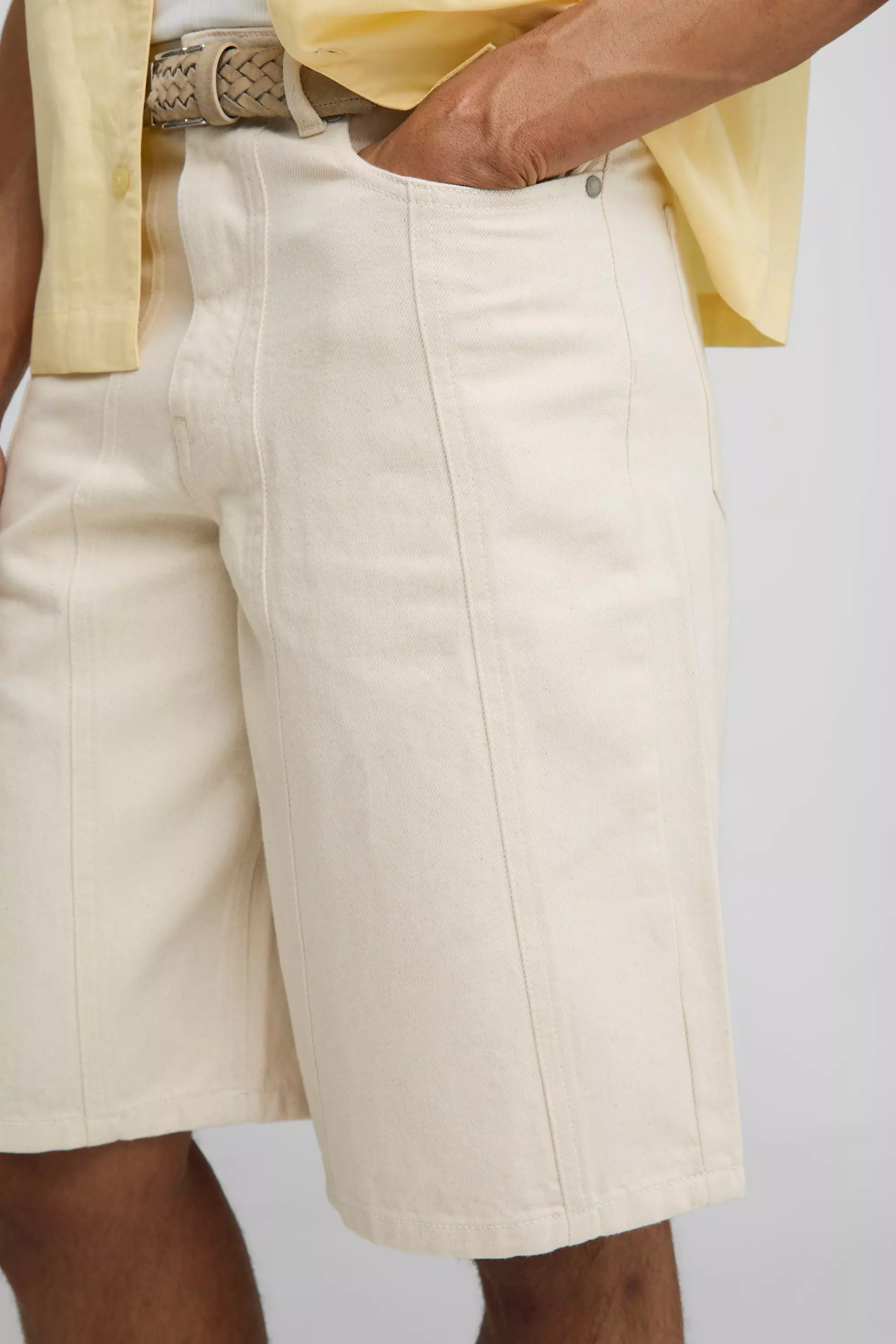 Regular Fit Ecru Panelled Jorts | boohooMAN USA