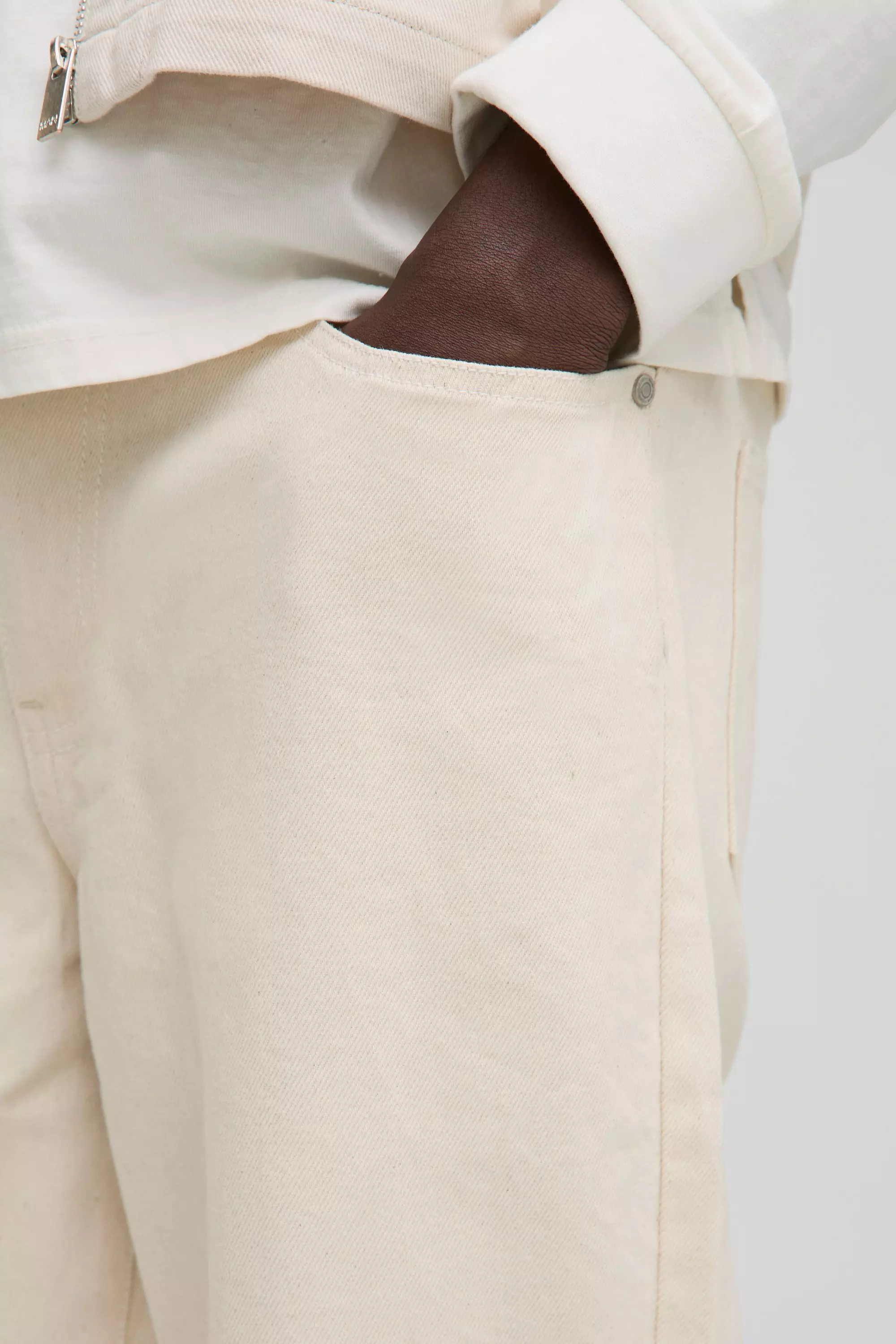 Relaxed Fit Ecru Jeans | boohooMAN USA