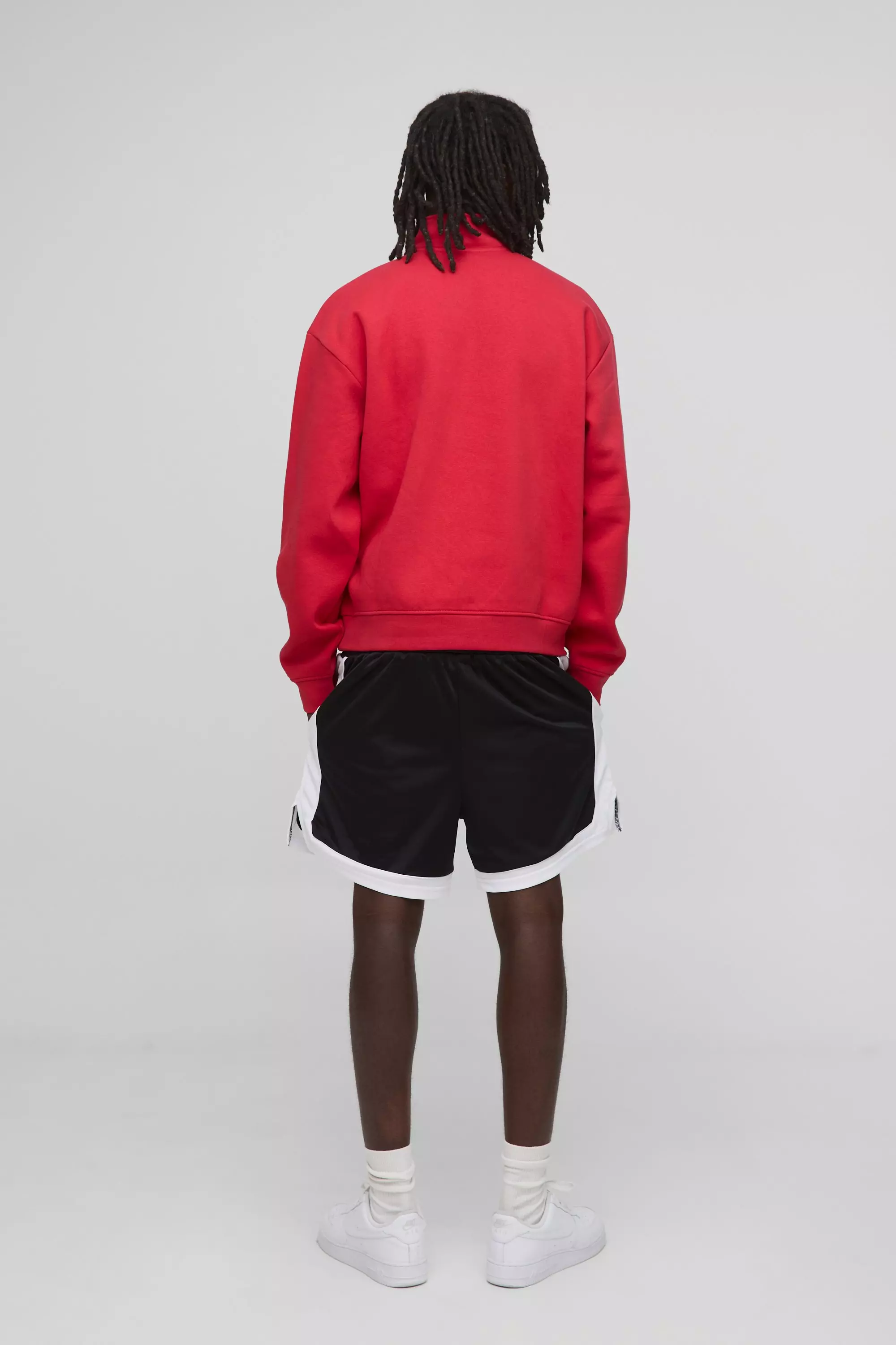 Oversized Boxy Quarter Zip Printed Funnel Neck Sweatshirt | boohooMAN USA