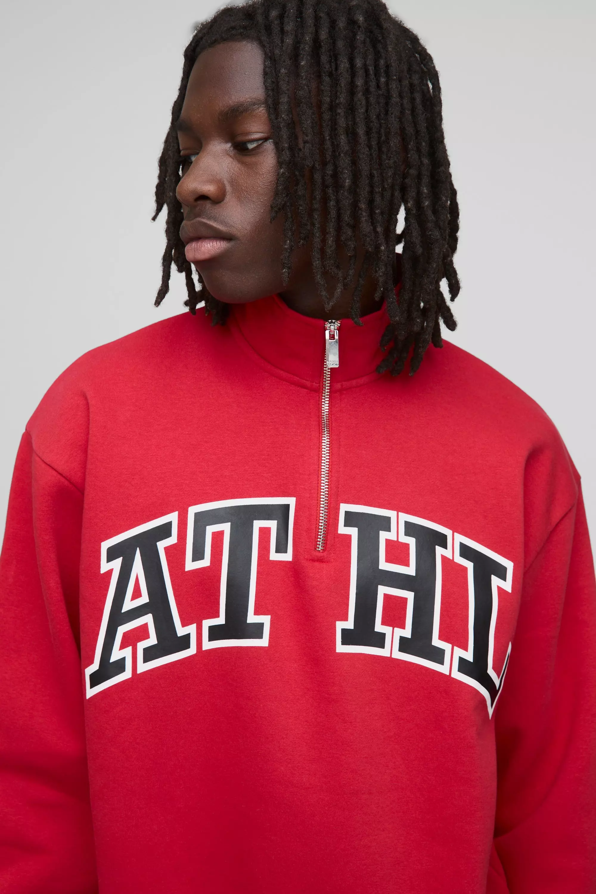 Oversized Boxy Quarter Zip Printed Funnel Neck Sweatshirt | boohooMAN USA