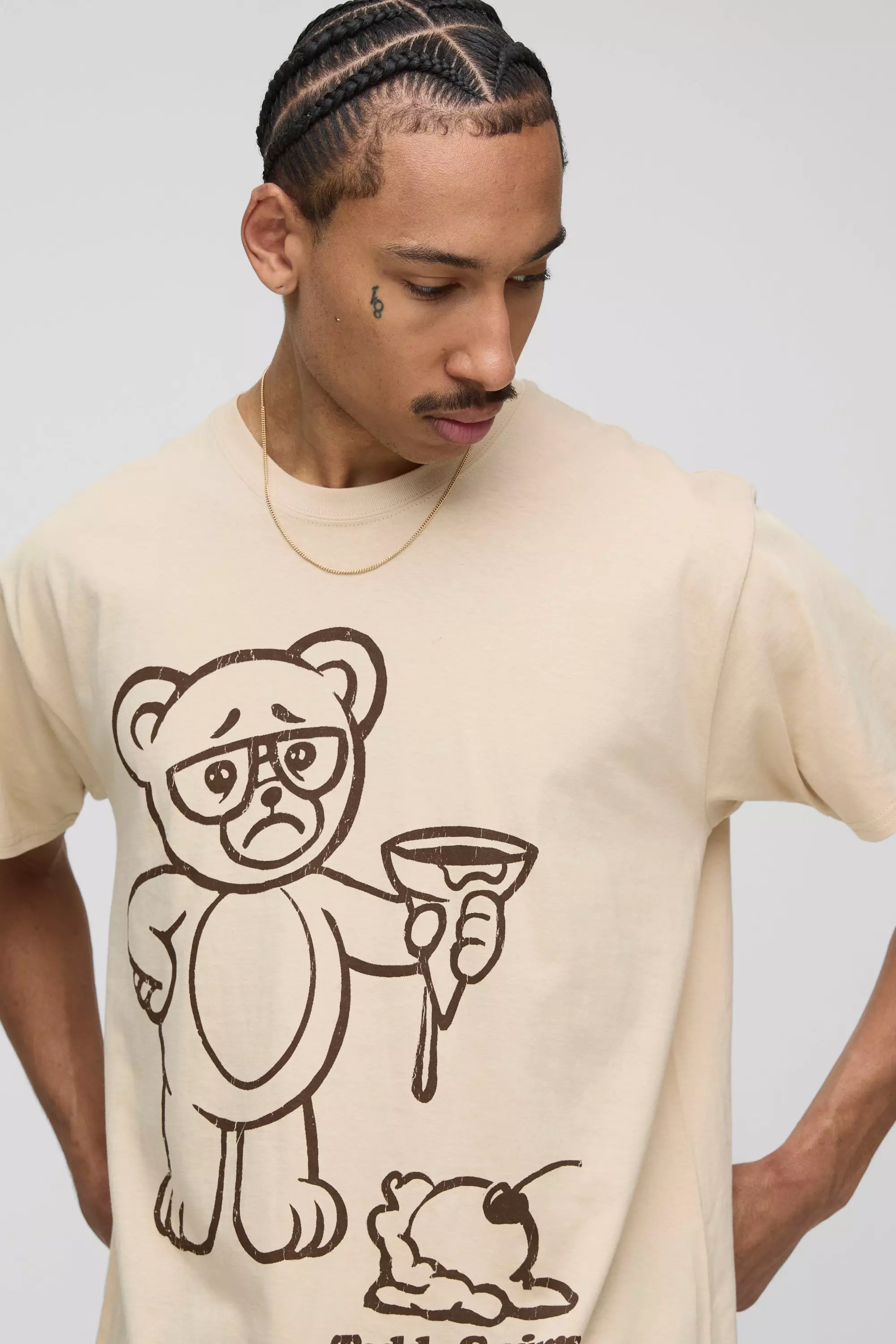 Oversize T-Shirt mit Teddy Badehose Print, Sand alternatives Bild