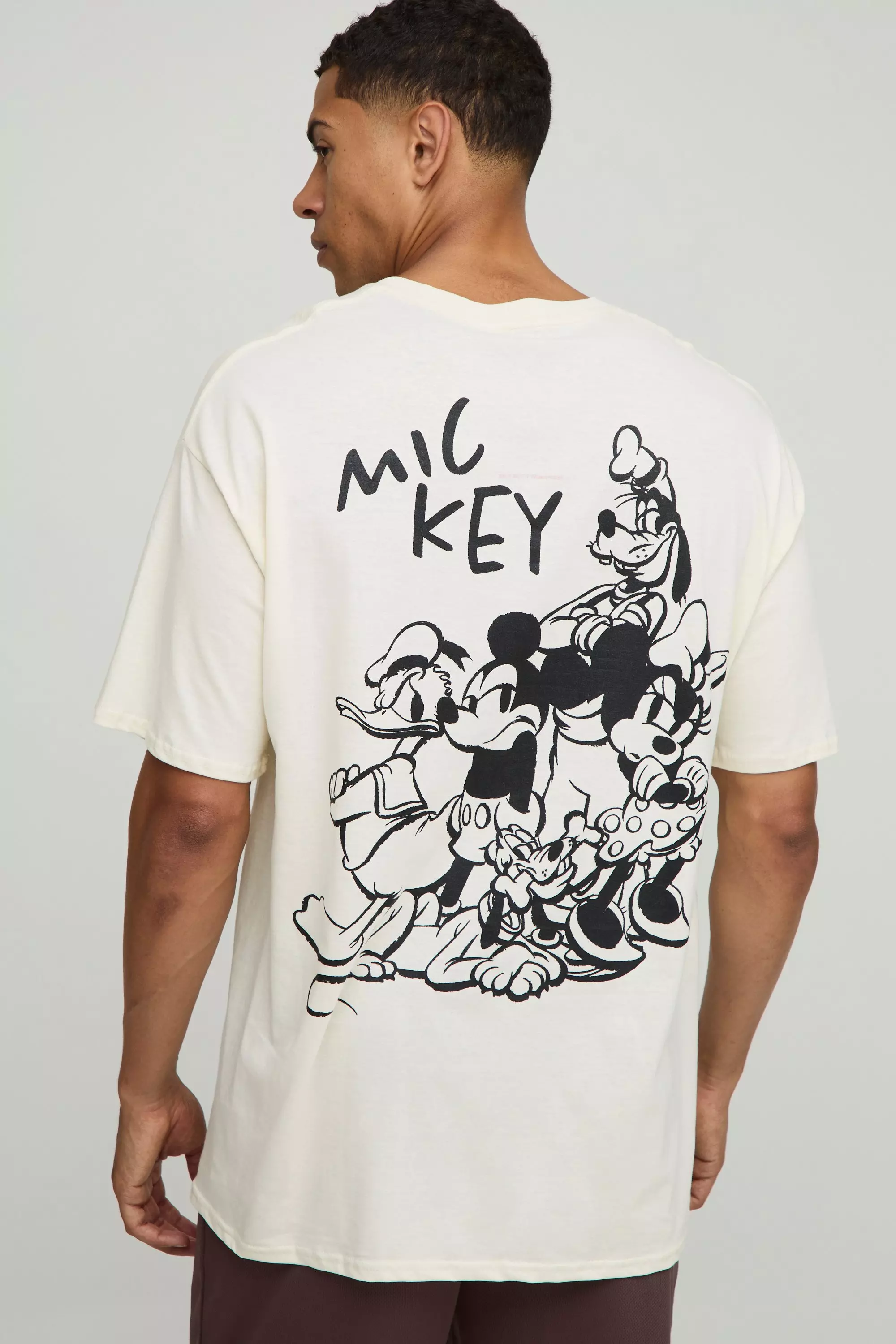 Ecru Oversized Disney Mickey Mouse License Printed T-Shirt Ecru