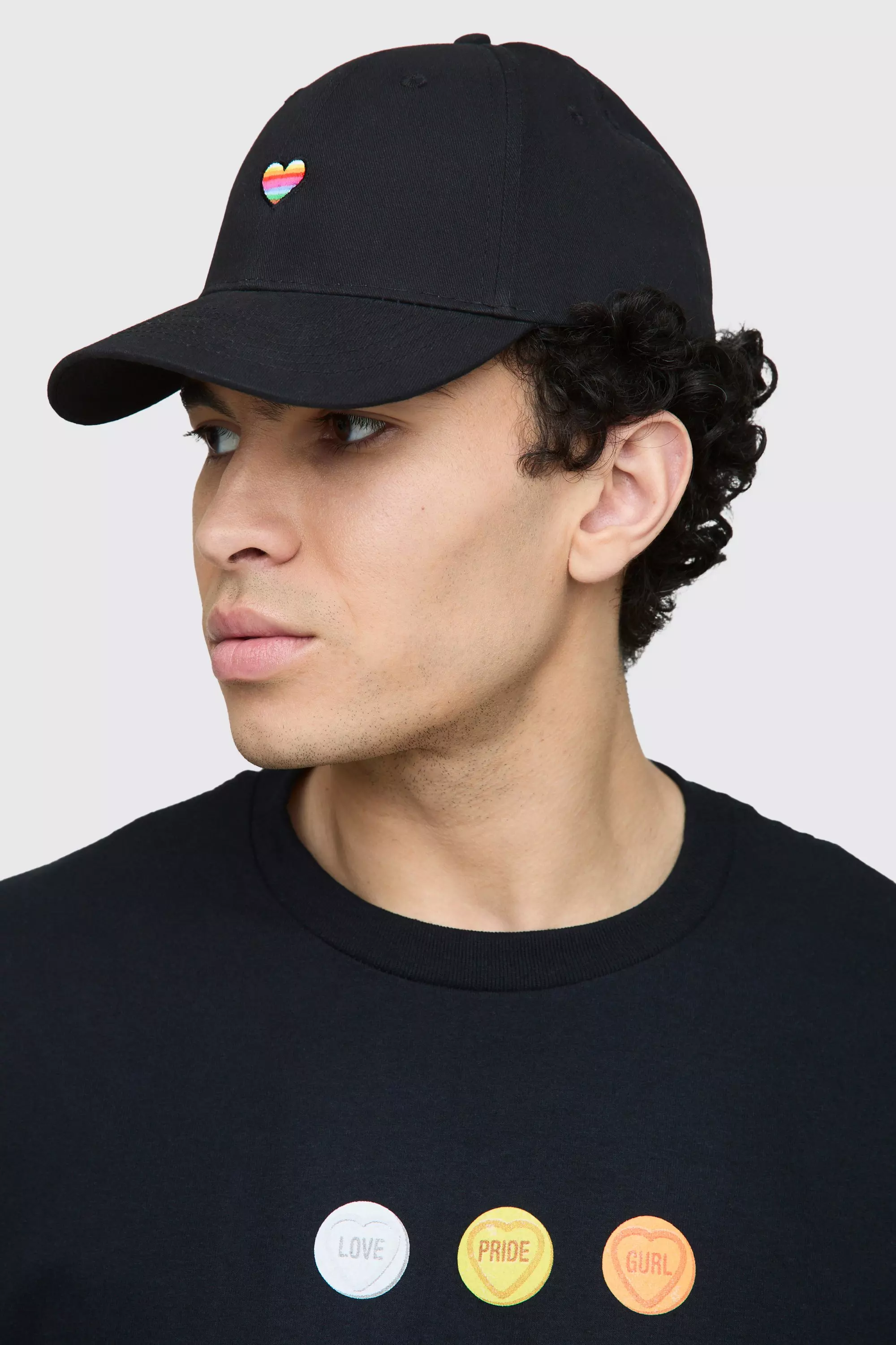 Rainbow Heart Embroidered Pride Cap Black