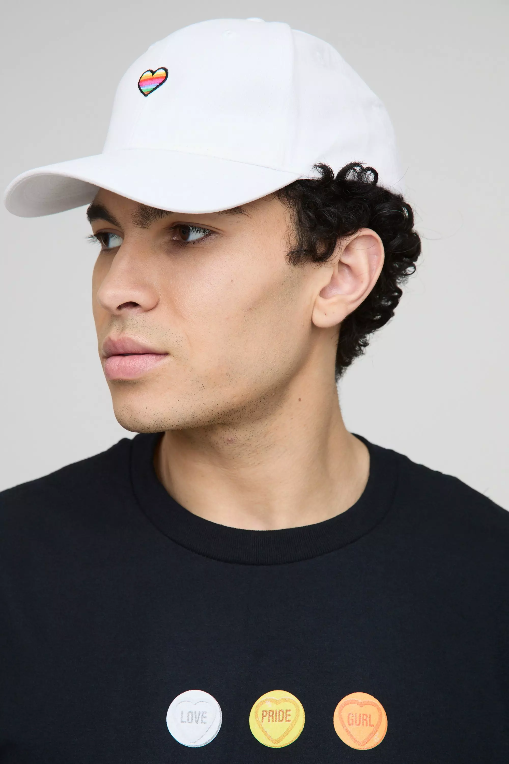 Rainbow Heart Embroidered Pride Cap Black