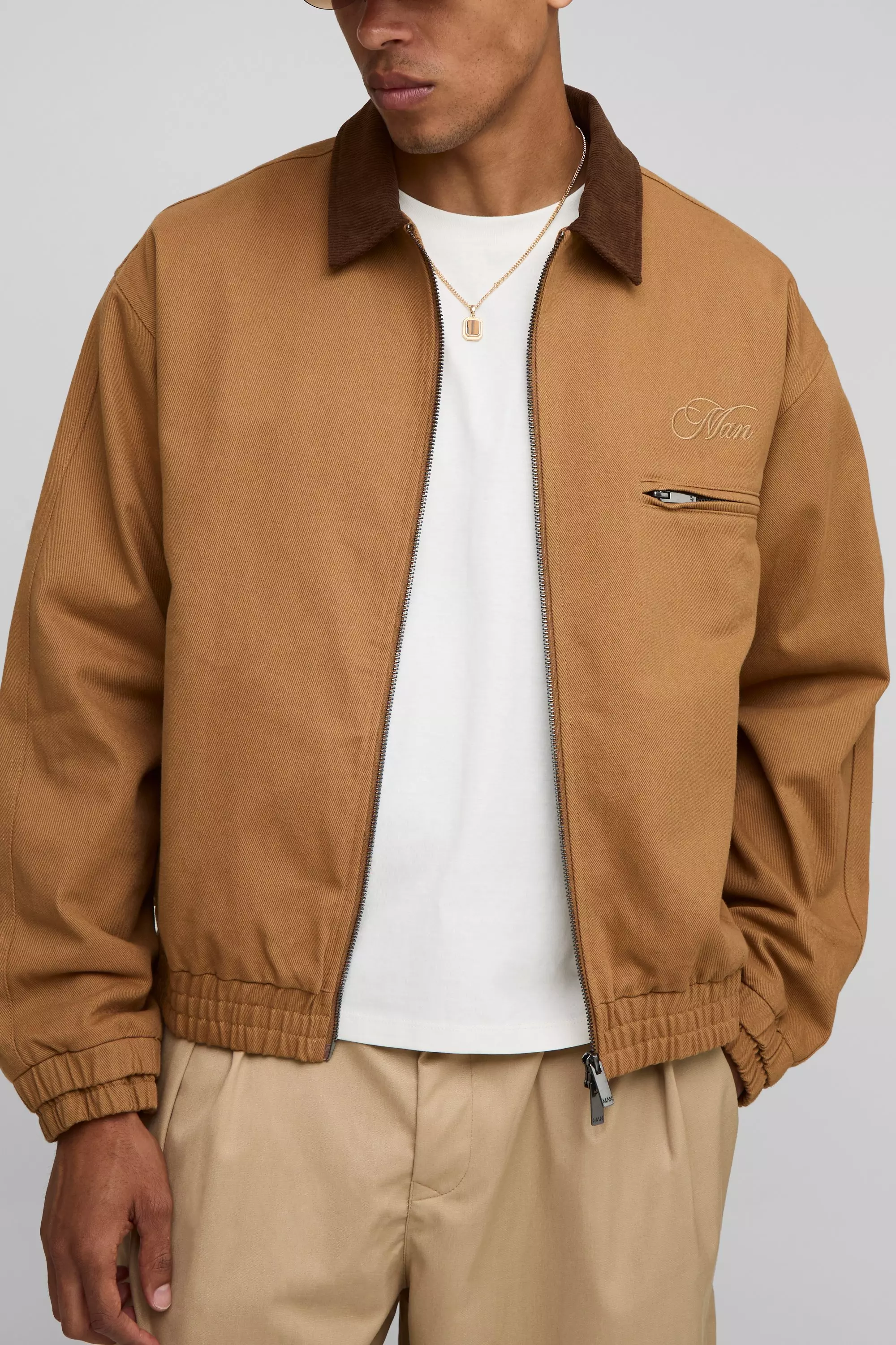 Boxy Oversized Twill Worker Jacket | boohooMAN USA