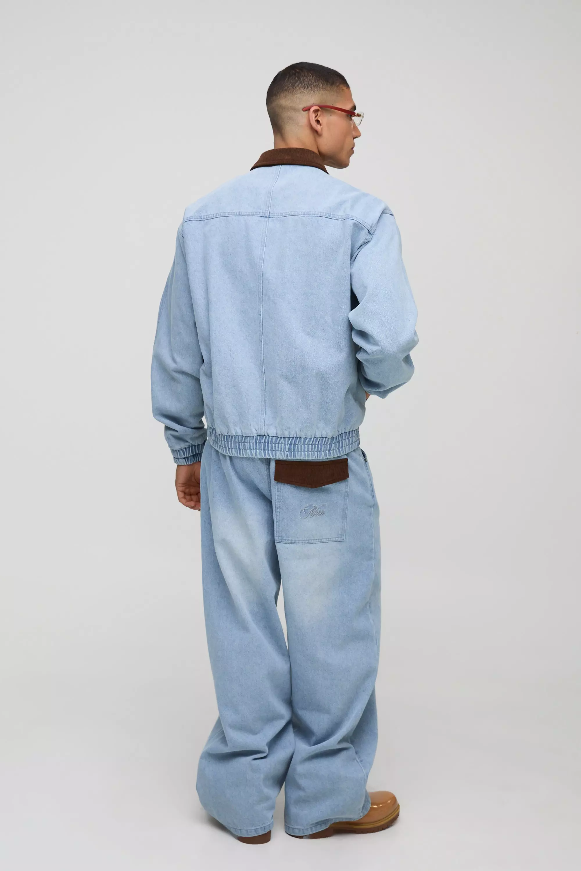 Sfera Baggy Fit Embroidered Cord Pocket Jeans | boohooMAN