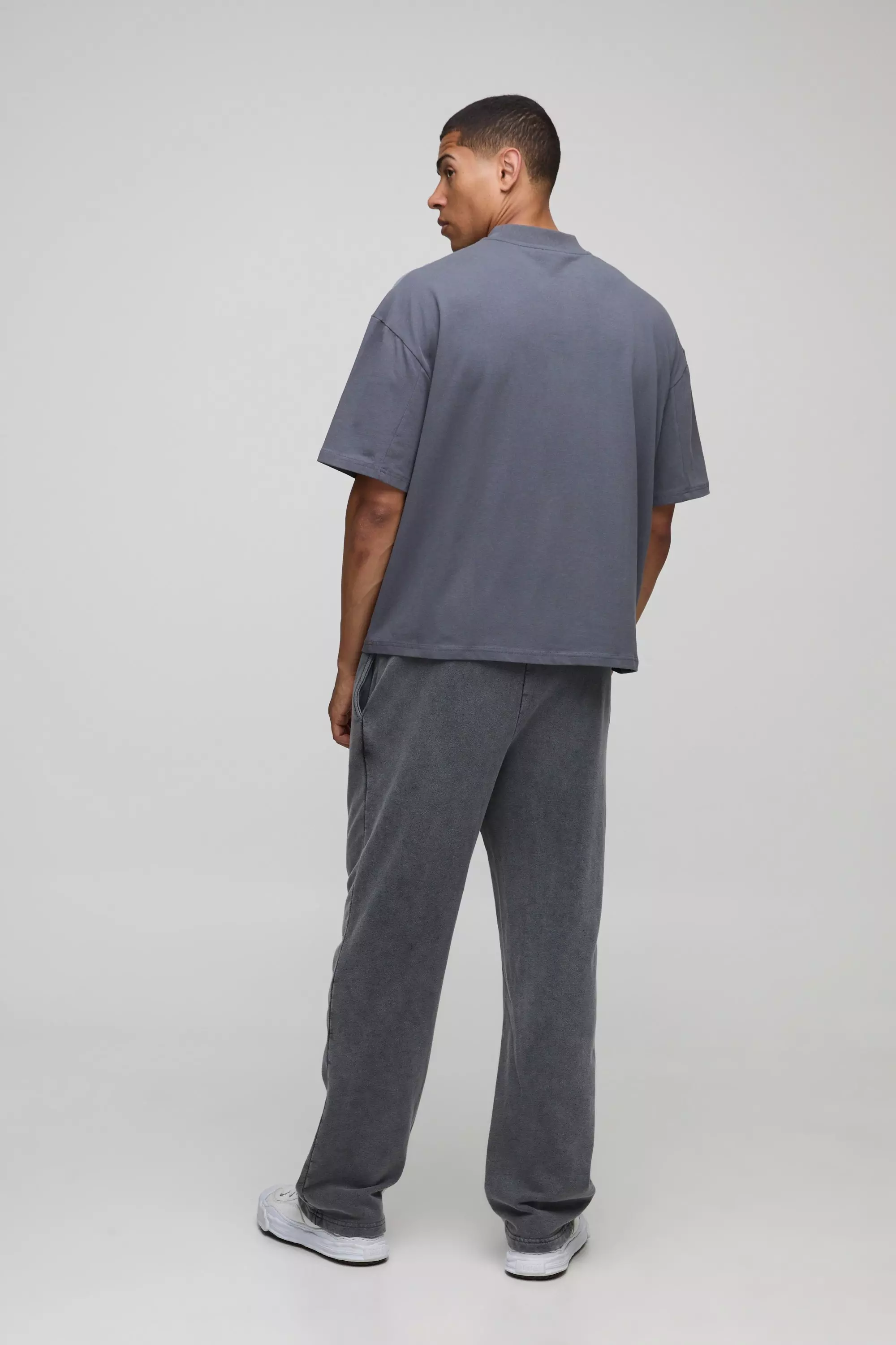Grey Oversized Boxy Spray Wash MAN. Embroidered T-Shirt | boohooMAN USA