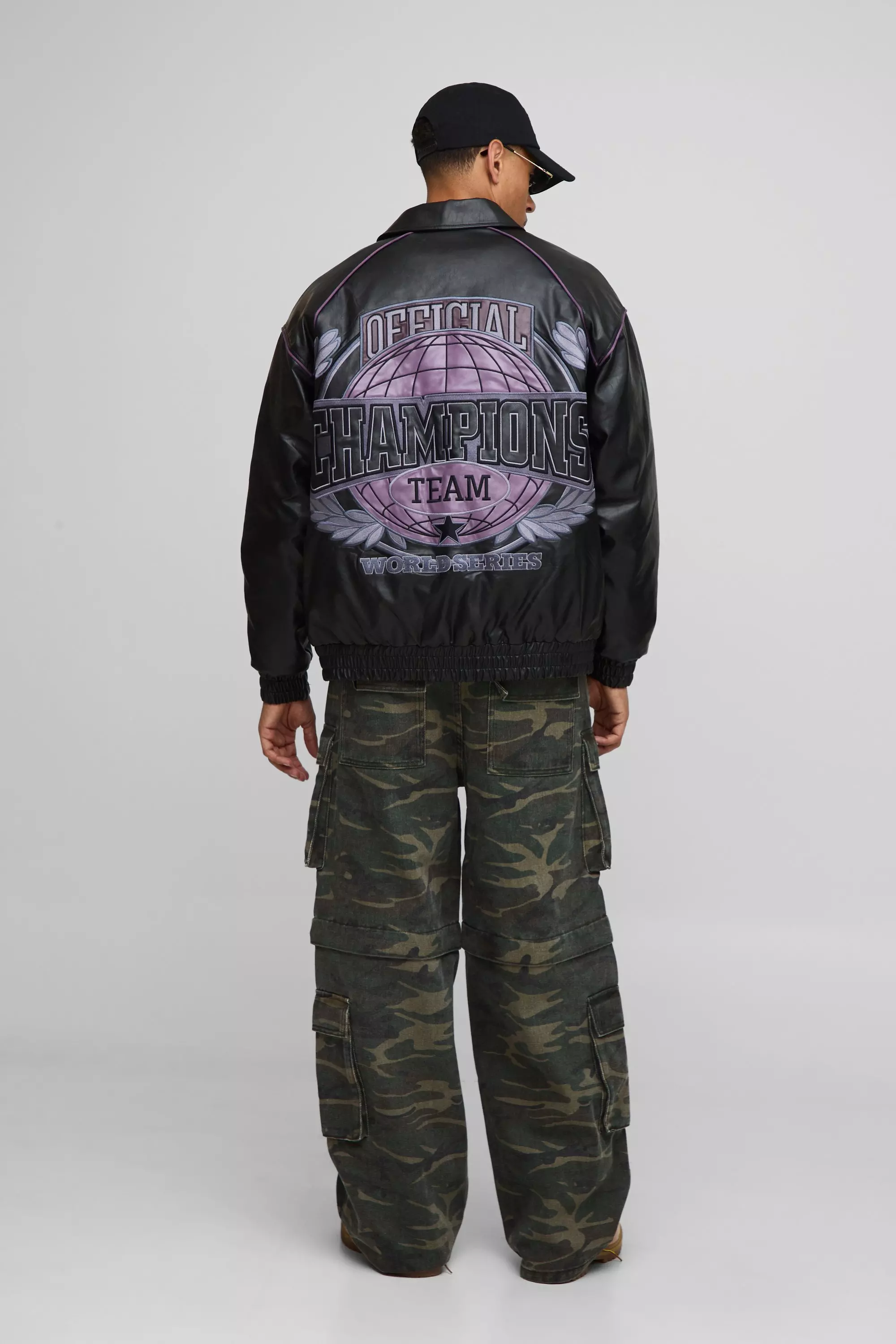 Sfera Oversized Italia PU Applique Bomber | boohooMAN USA