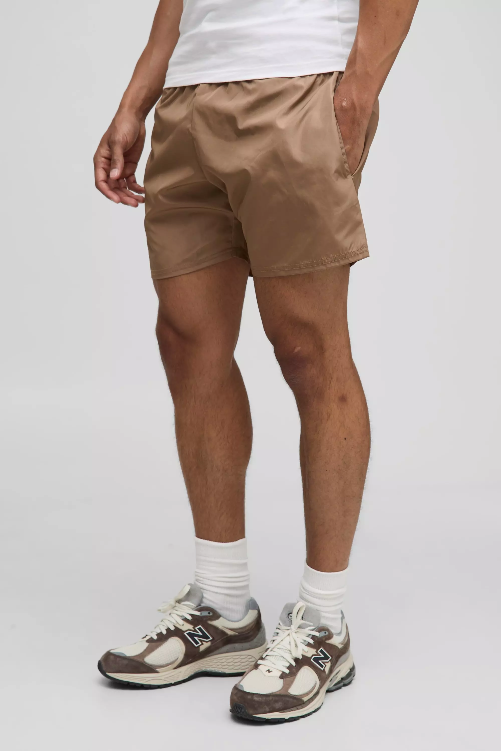 Brown Elasticated Waist Relaxed Short Length Shell Shorts