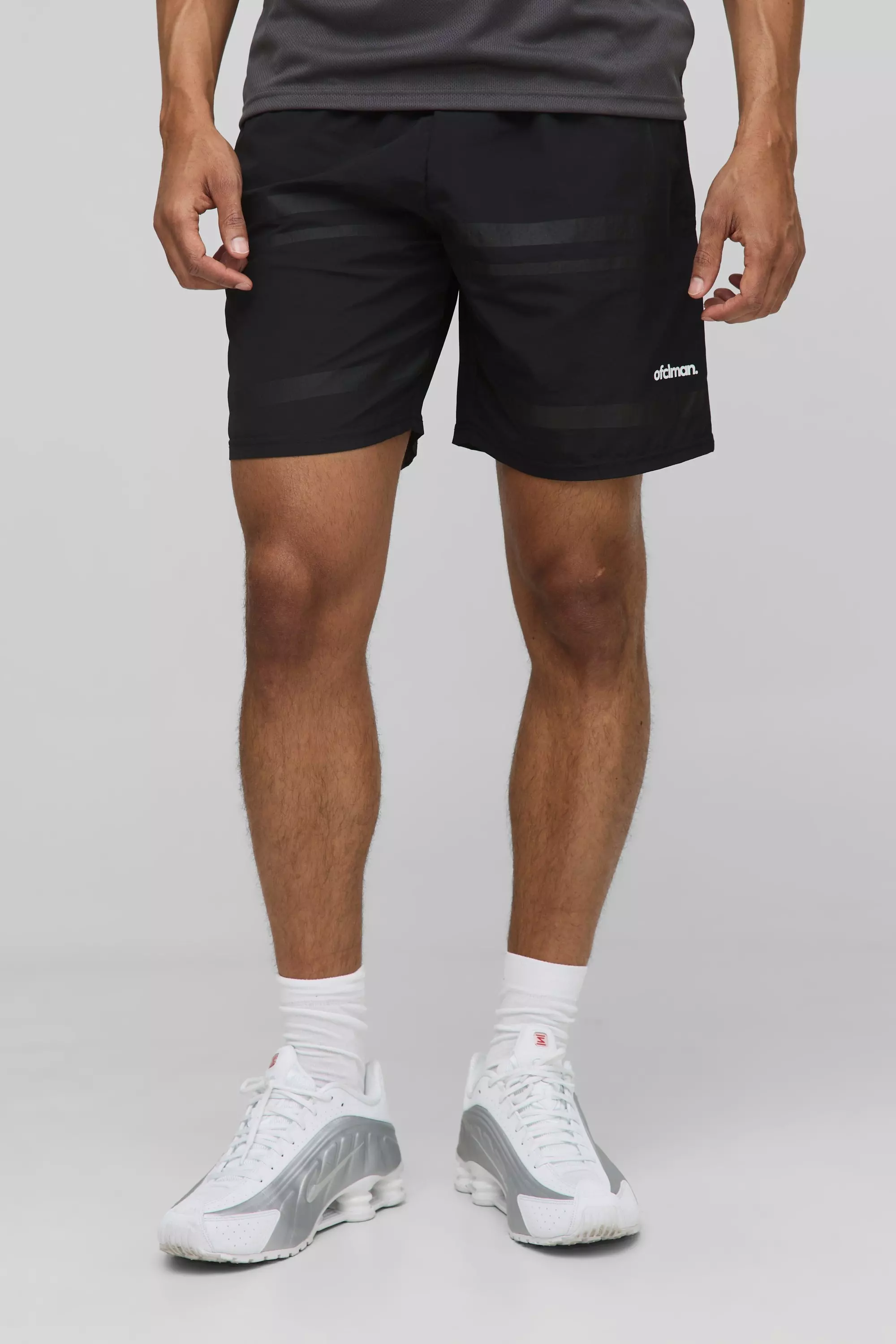 Elasticated Waist Relaxed Crinkle Nylon Striped Shorts Black