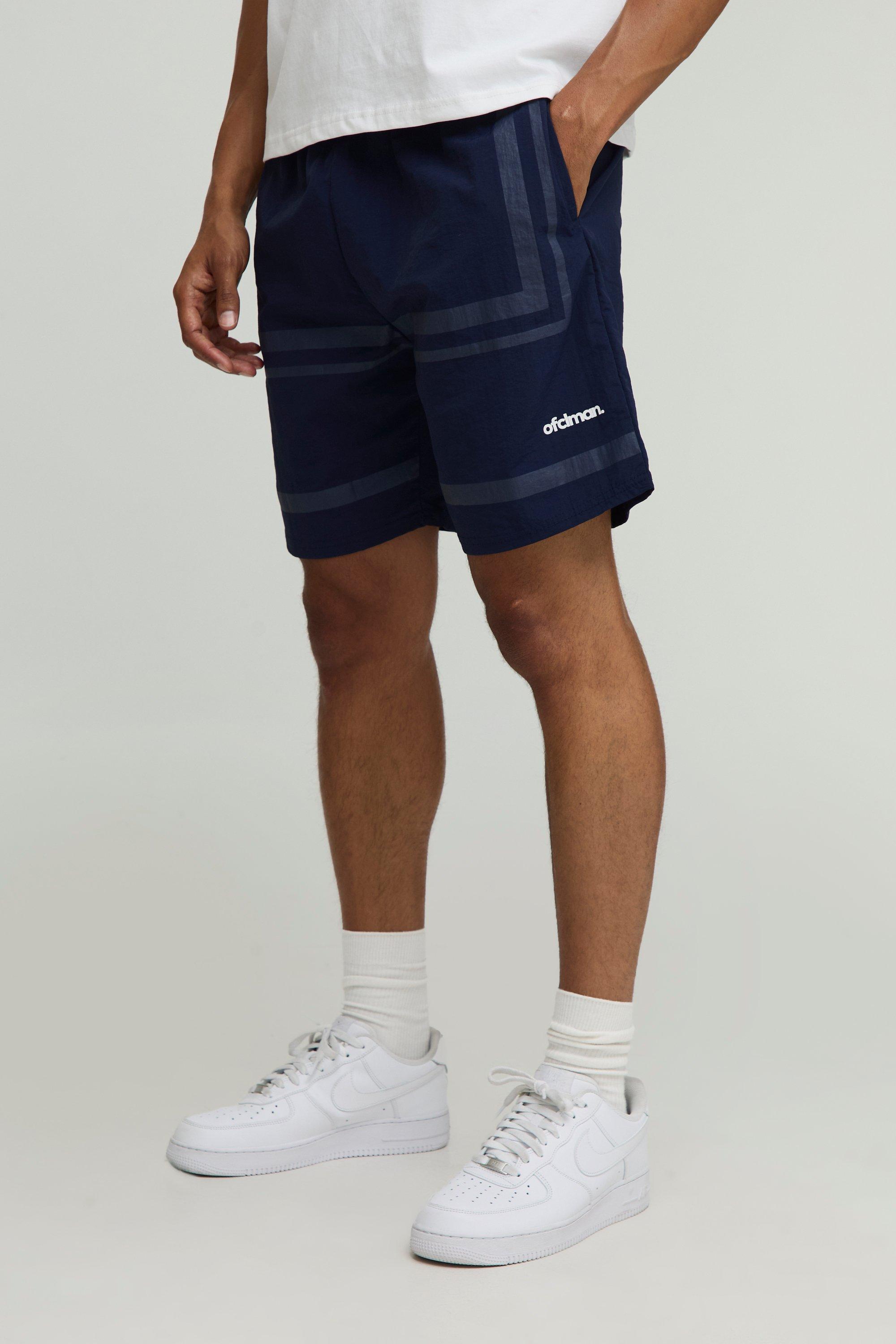 Elasticated Waist Relaxed Crinkle Nylon Striped Shorts | boohooMAN USA