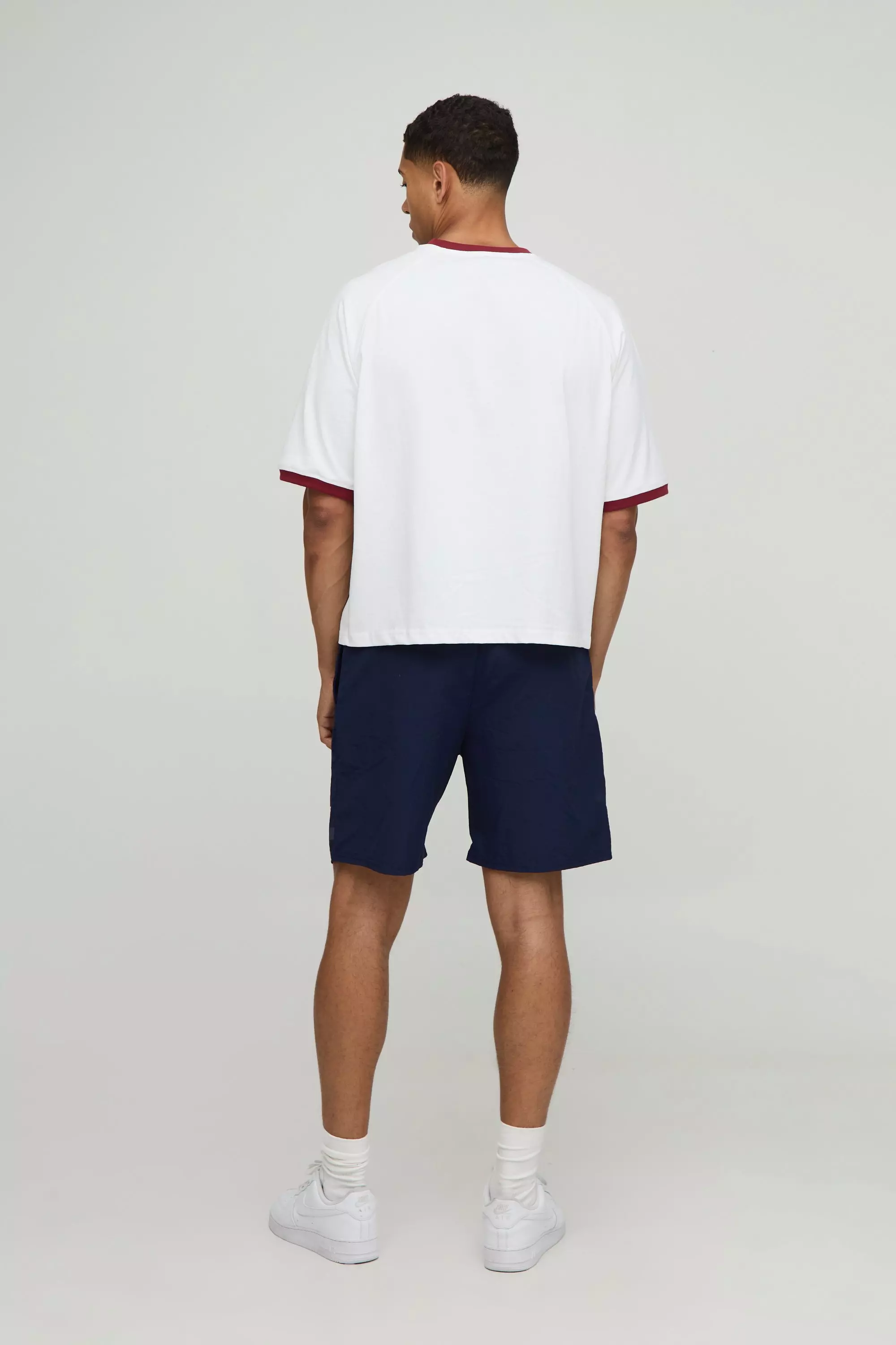 Elasticated Waist Relaxed Crinkle Nylon Striped Shorts | boohooMAN USA