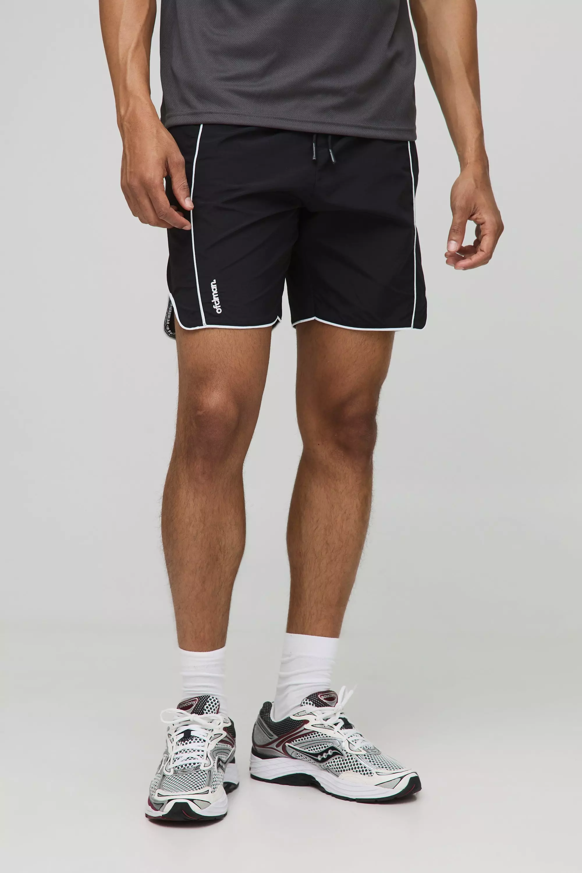 Elasticated Waist Relaxed Crinkle Nylon Pipped Shorts Black