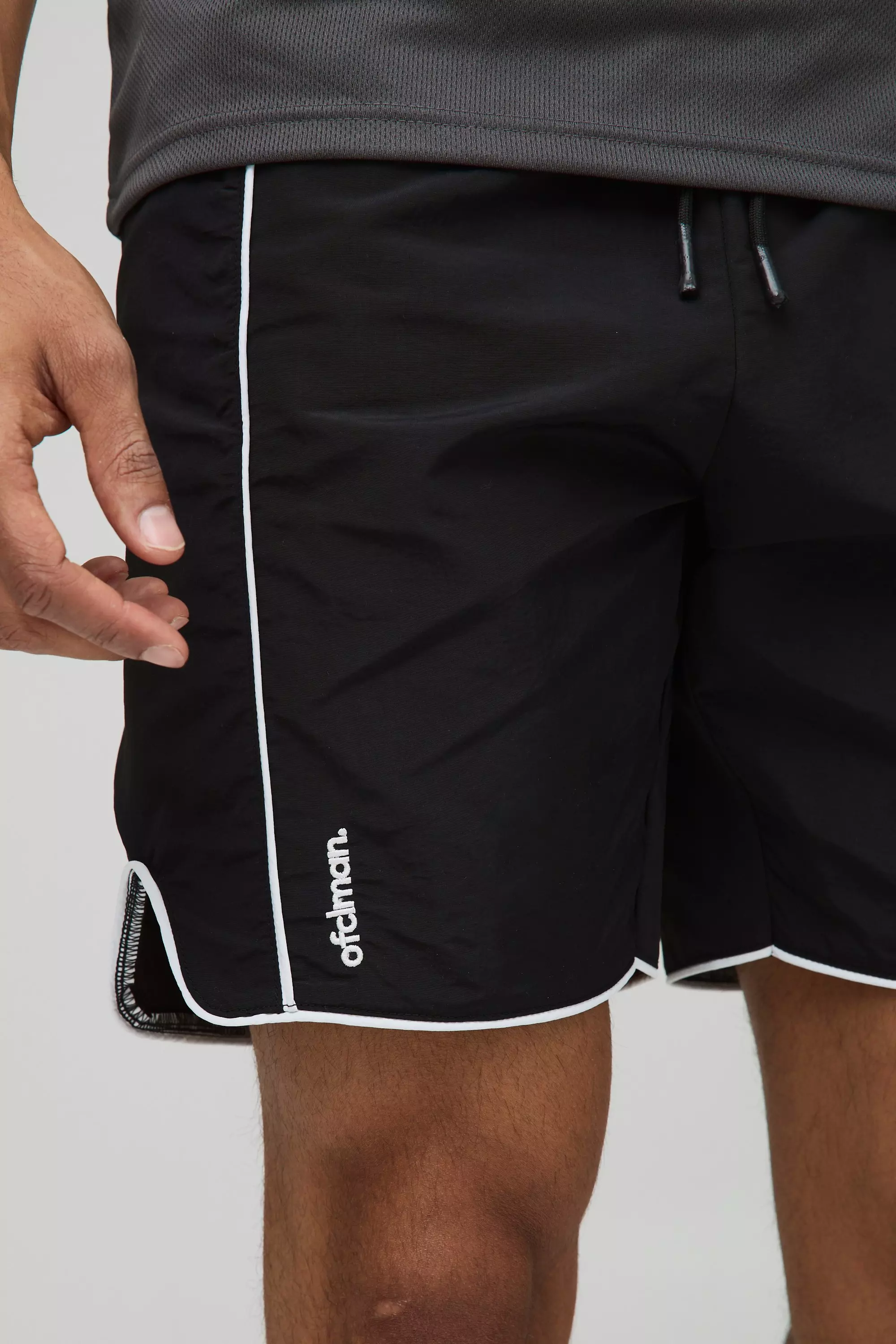 Elasticated Waist Relaxed Crinkle Nylon Pipped Shorts | boohooMAN USA