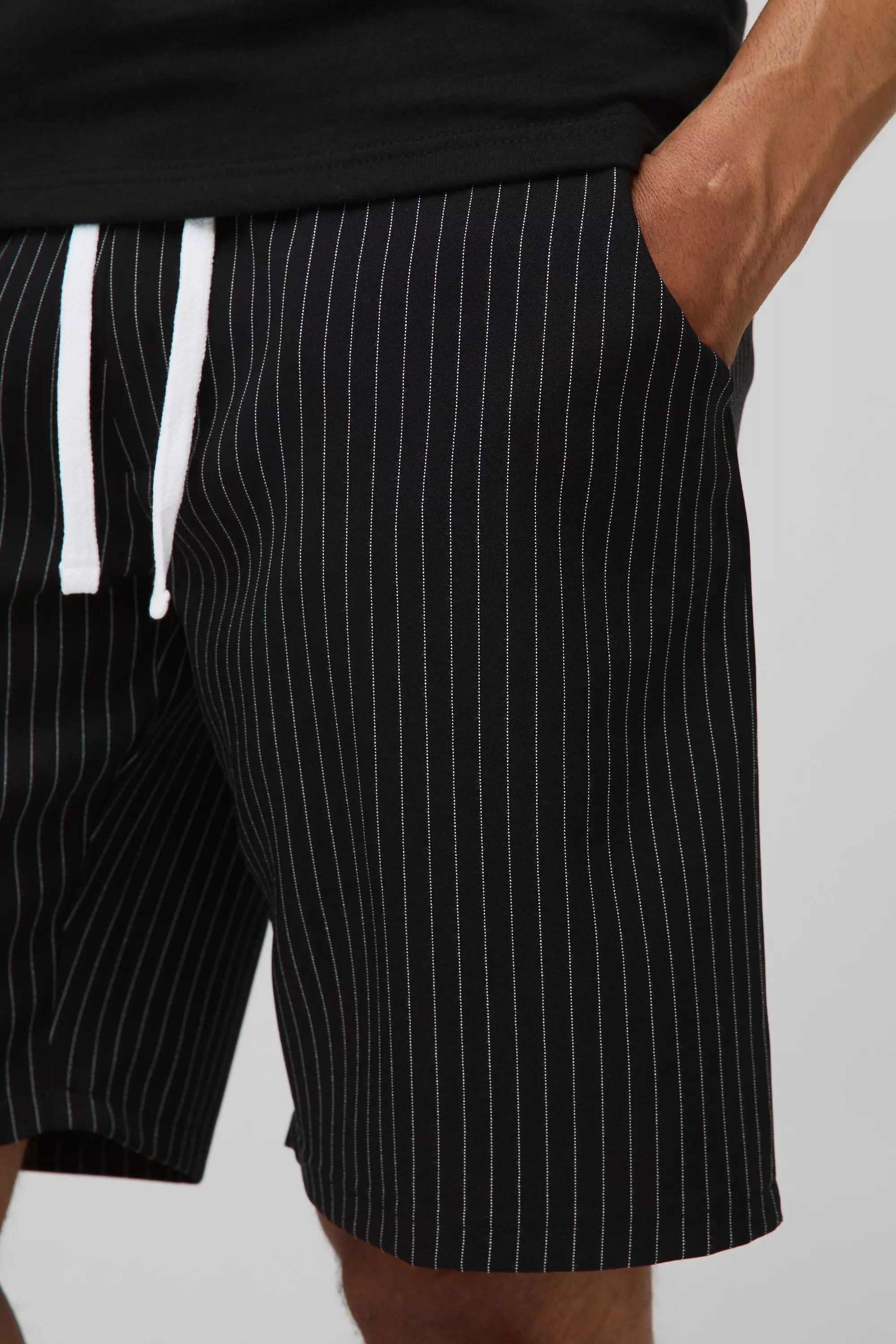 Elasticated Waist Regular Fit Pinstripe Shorts | boohooMAN USA