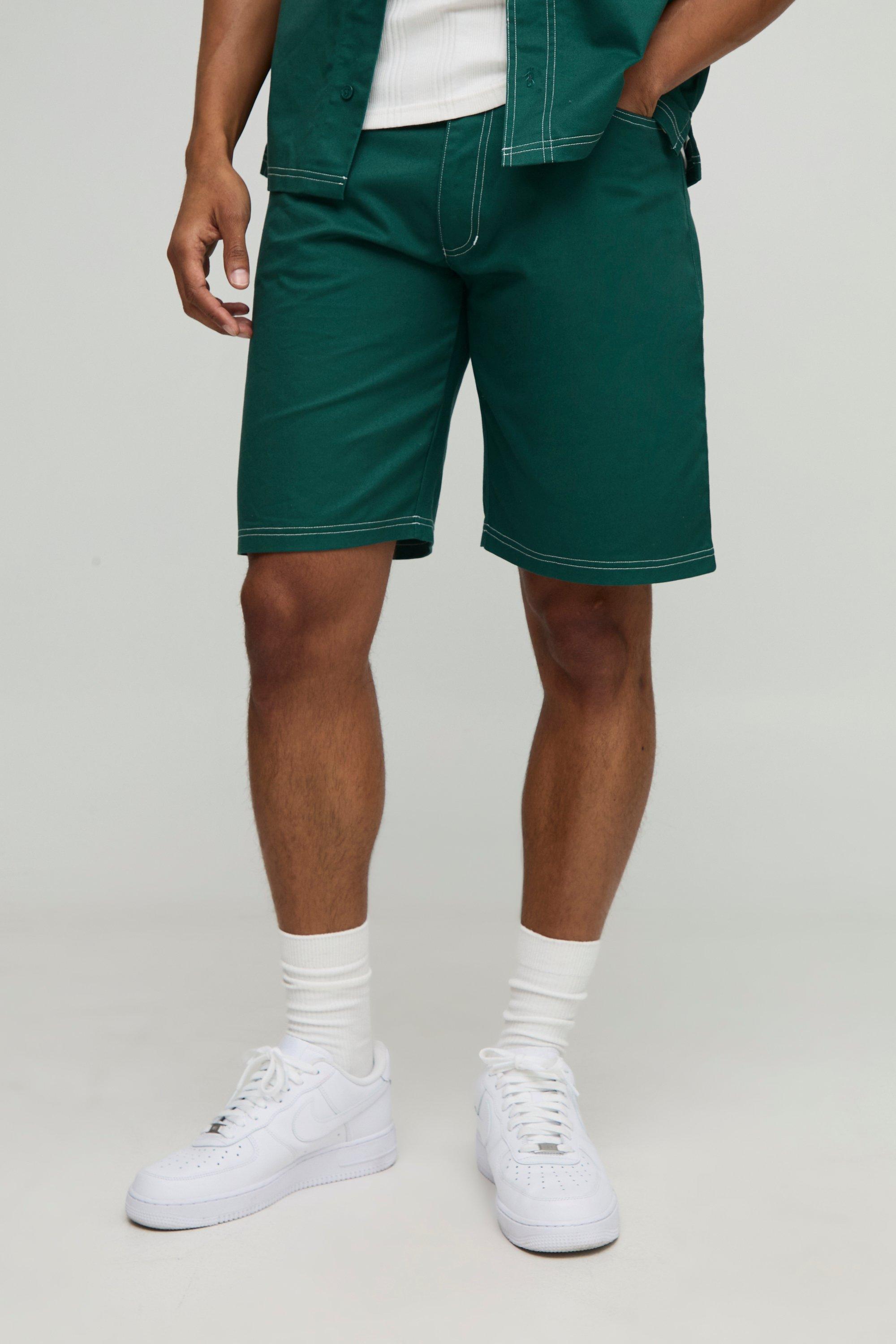Twill Relaxed Fit Contrast Stitch Shorts | boohooMAN USA