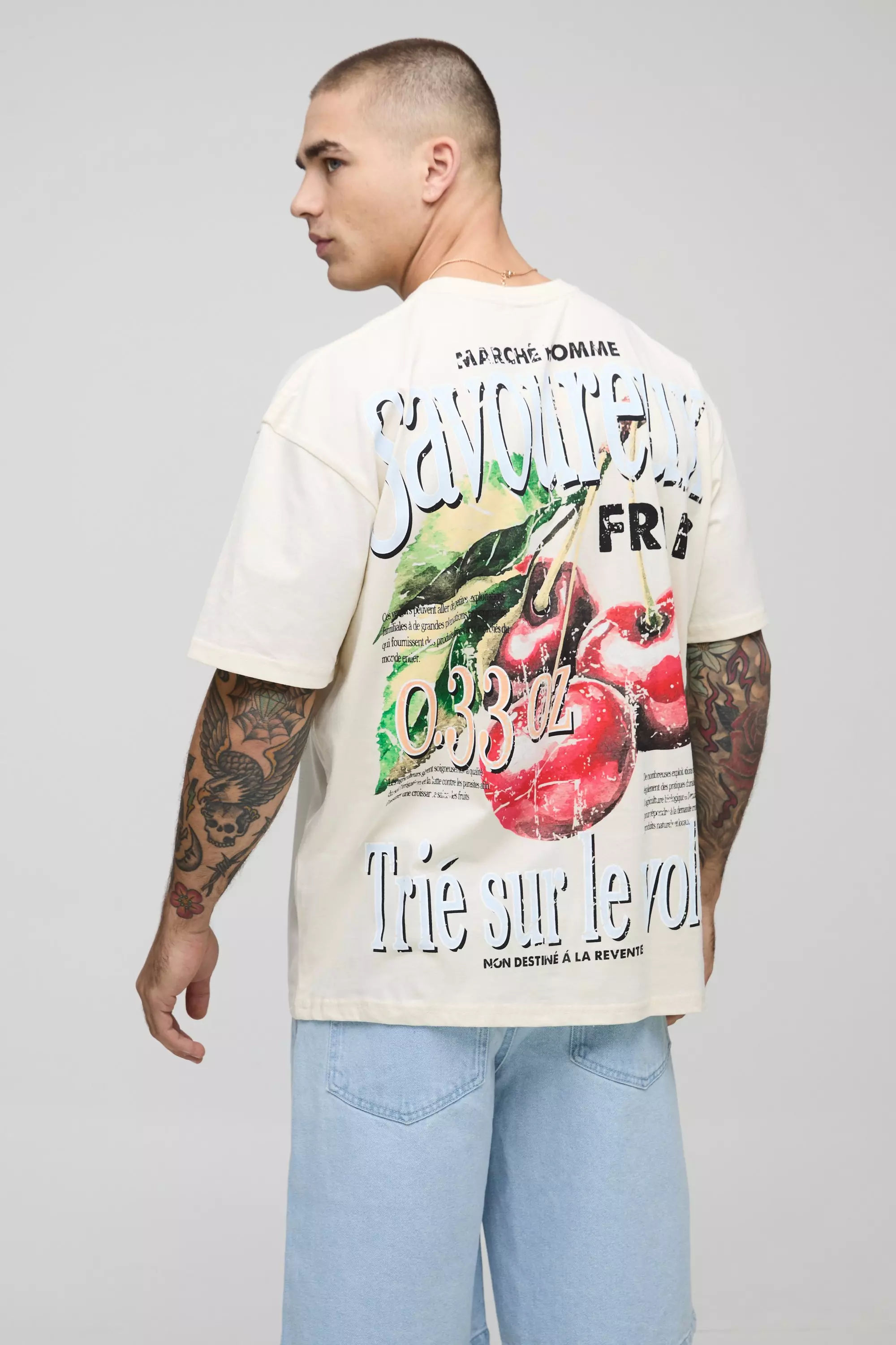 Ecru Oversized French Cherry Graphic T-Shirt alternative image