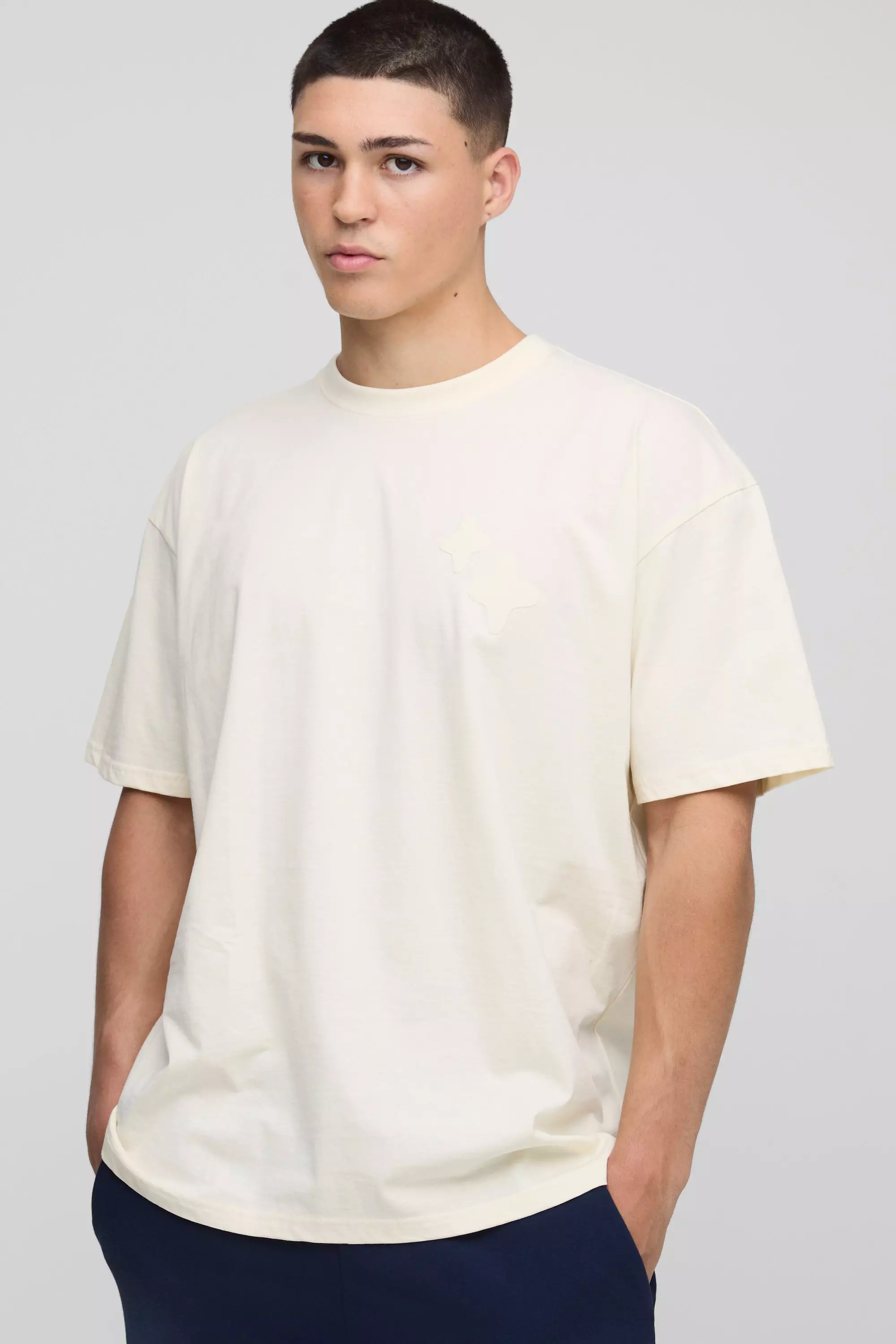Ecru Oversized Puff Print Planet Space Graphic T Shirt | boohooMAN USA