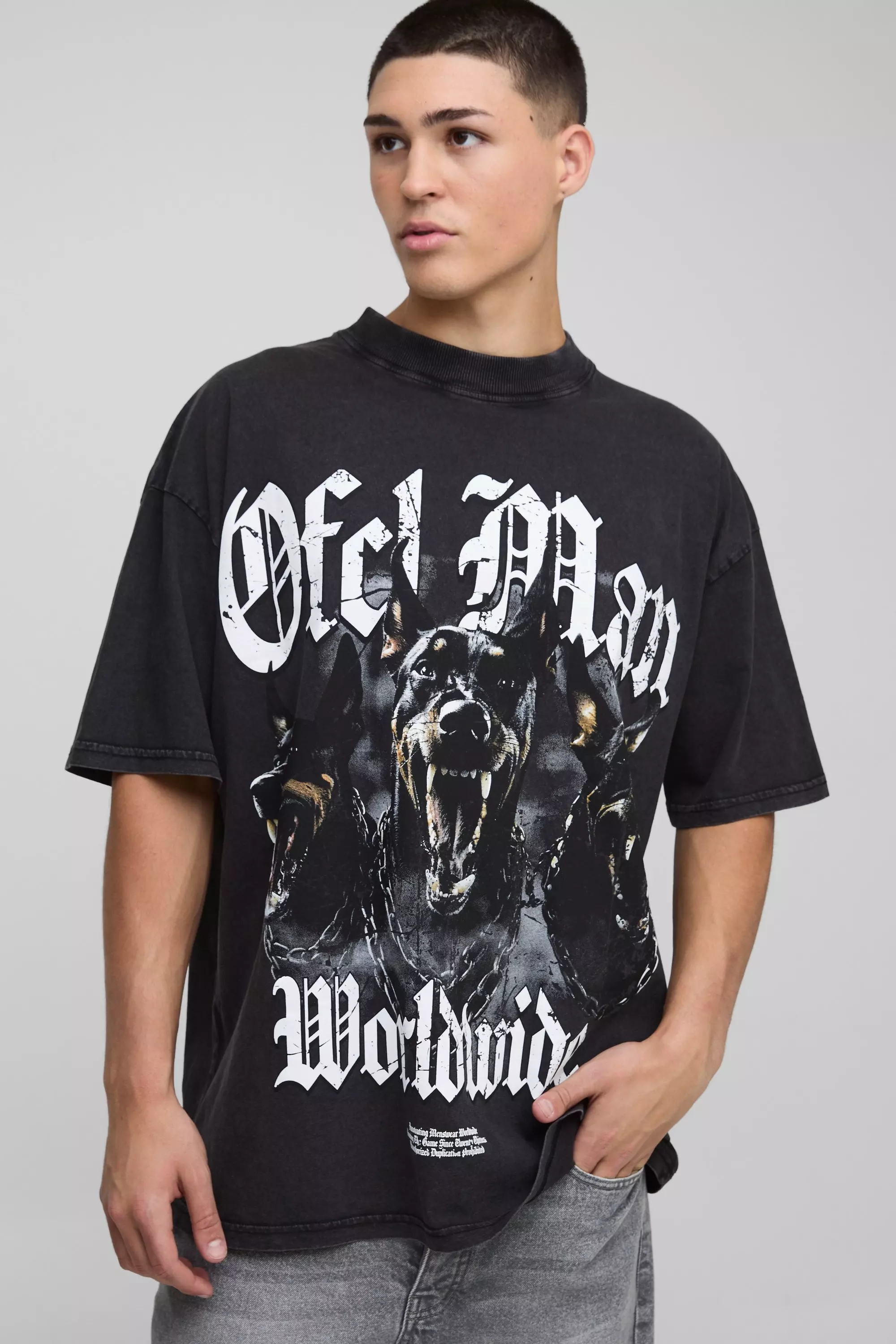 T-shirt oversize délavé à imprimé canin - Ofcl, Black autre image