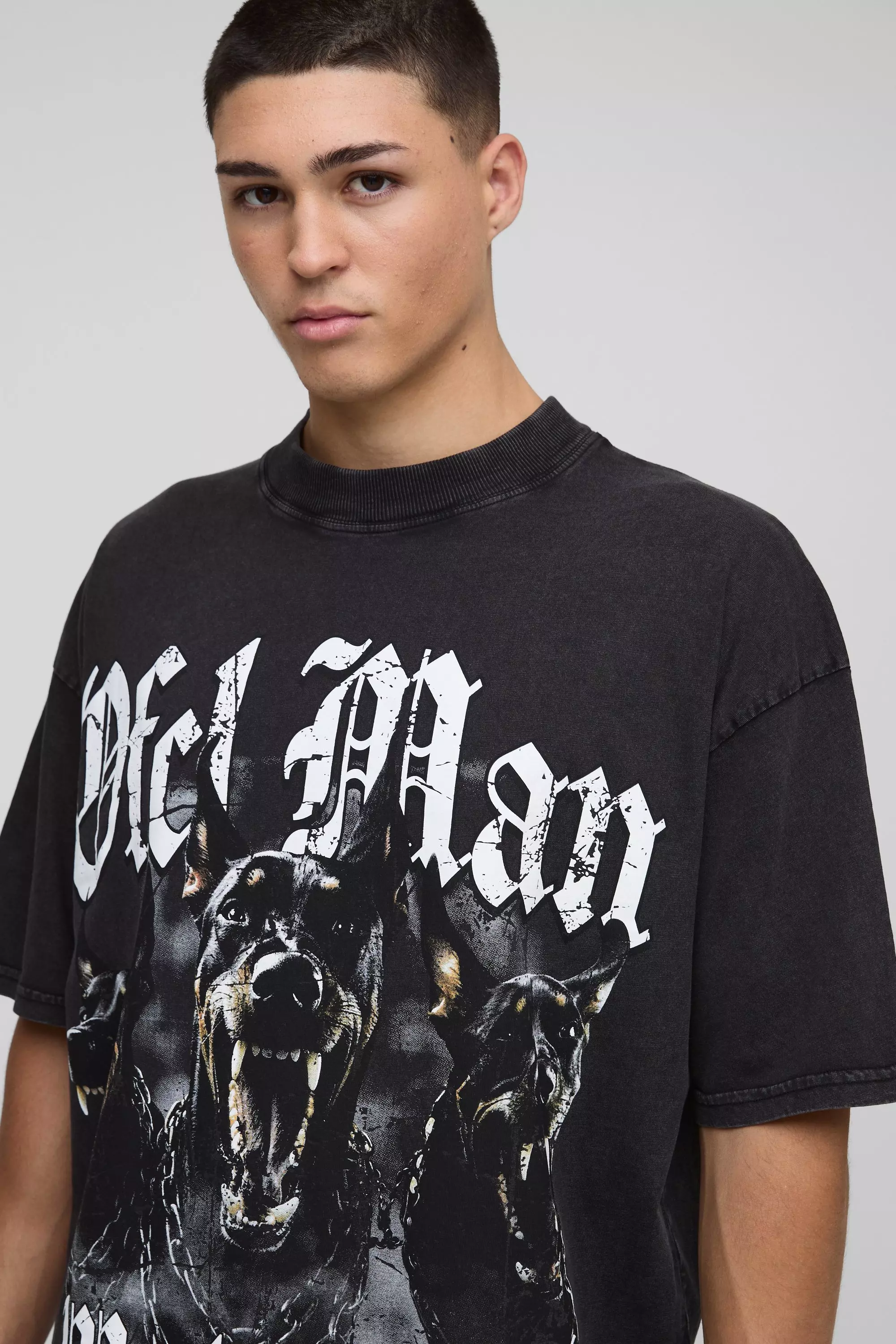 T-shirt oversize délavé à imprimé canin - Ofcl, Black autre image