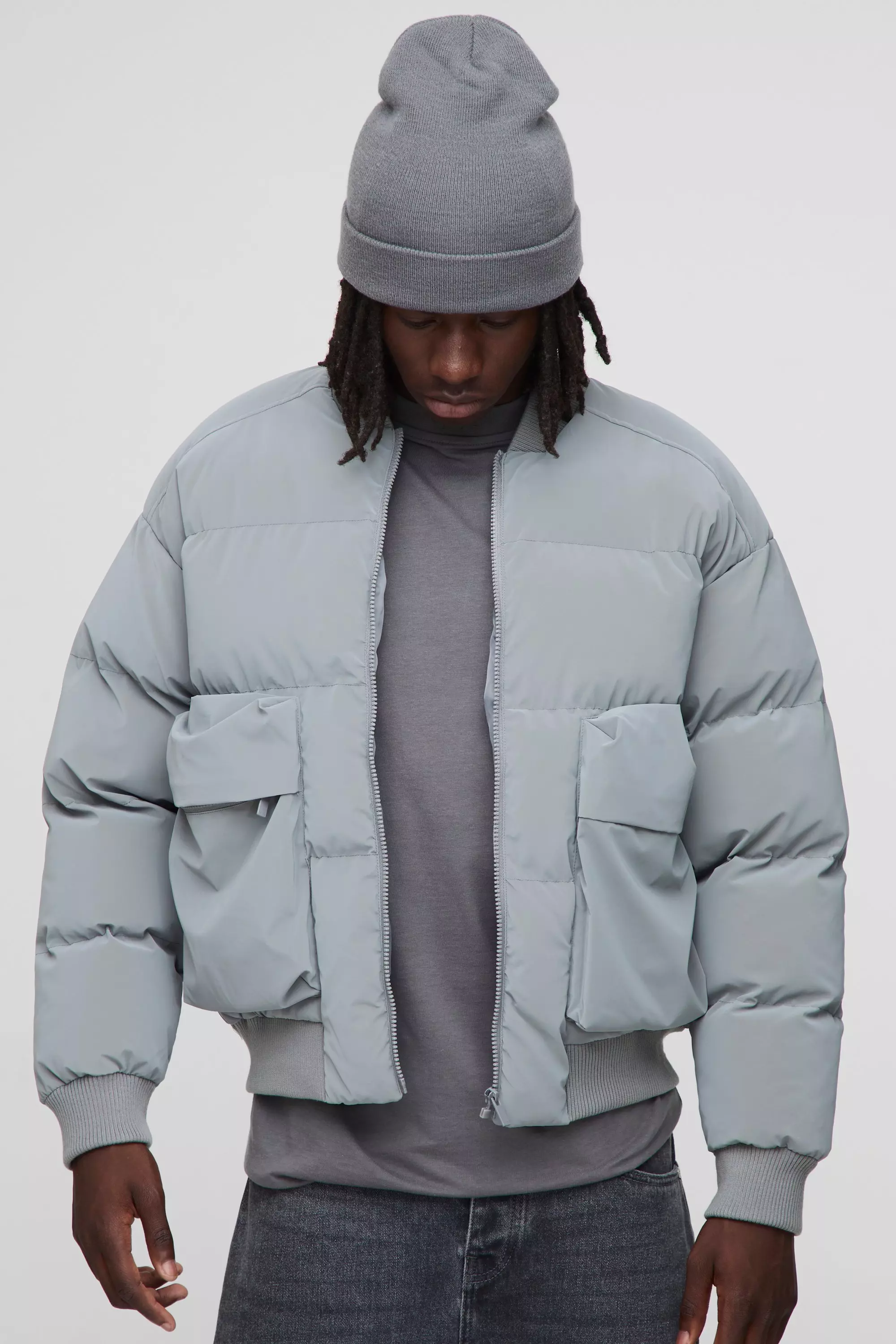 Regular Fit Padded Pocket Bomber Jacket | boohooMAN USA