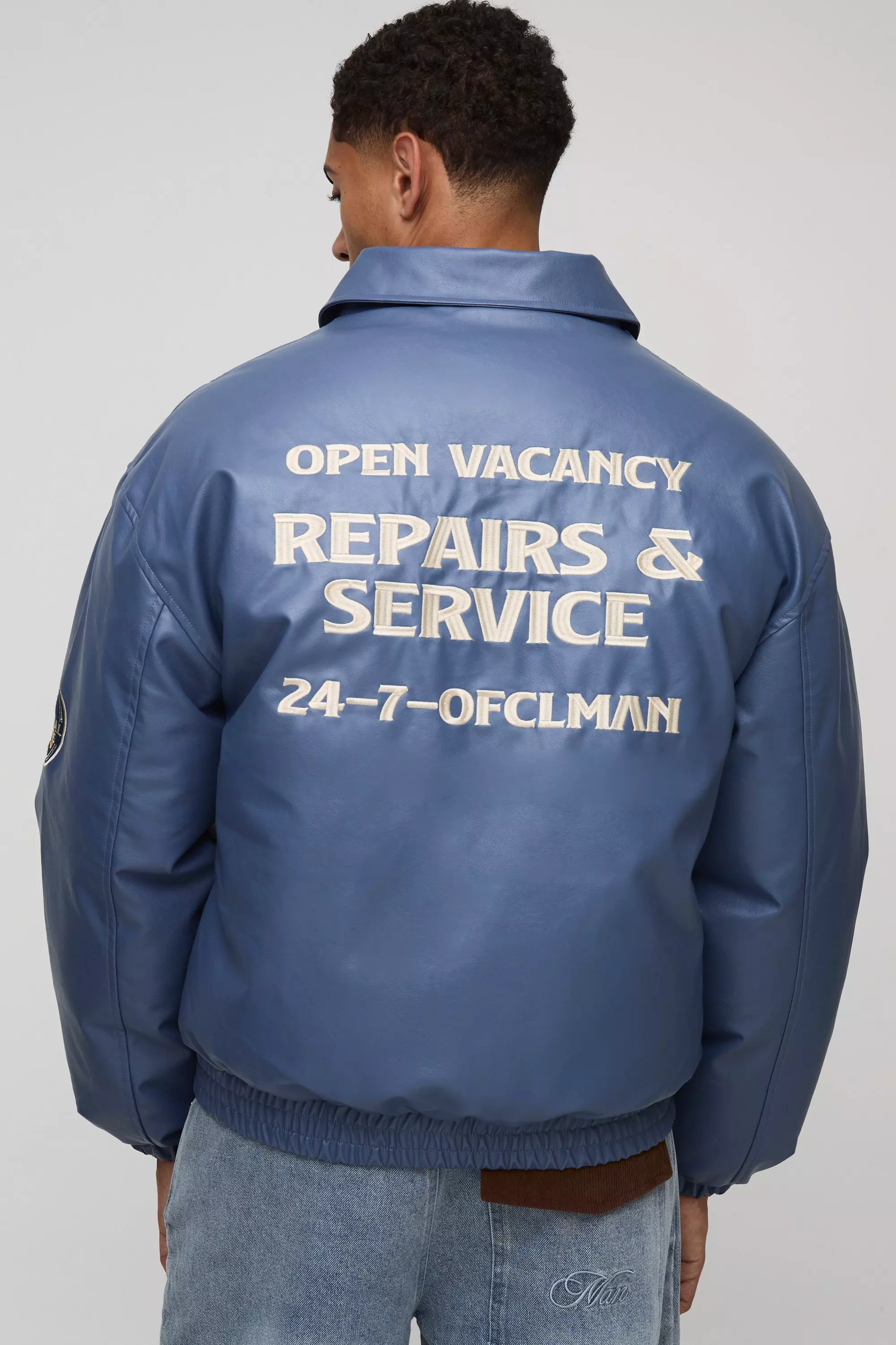 MAN Oversized Fit Badge Applique Collared Bomber Jacket | boohooMAN USA
