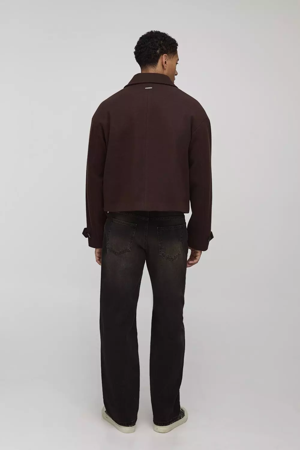 Double Breasted Cropped Melton Overcoat | boohooMAN USA