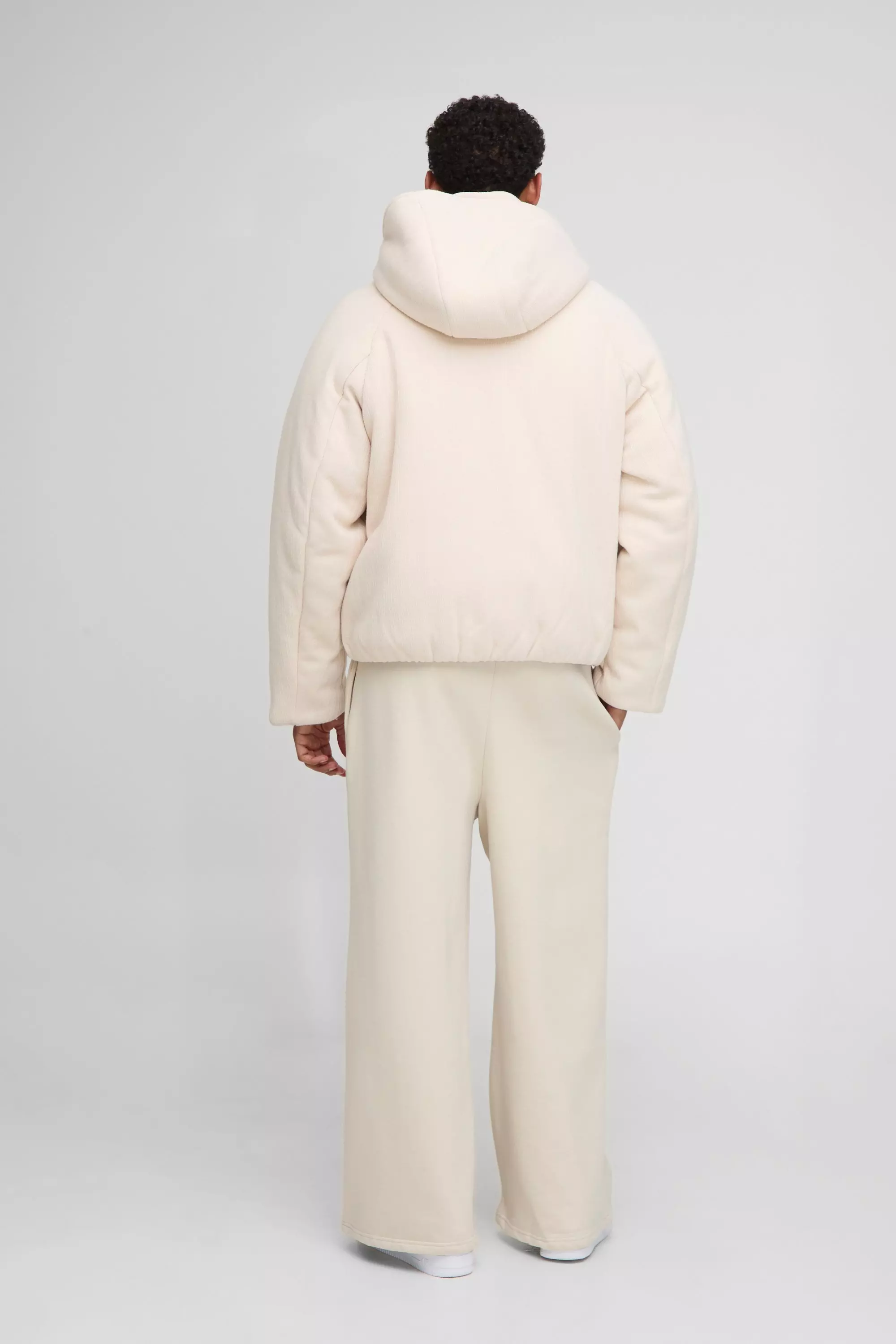 Oversized Mini Knitted Textured Detachable Hooded Puffer Jacket | boohooMAN USA