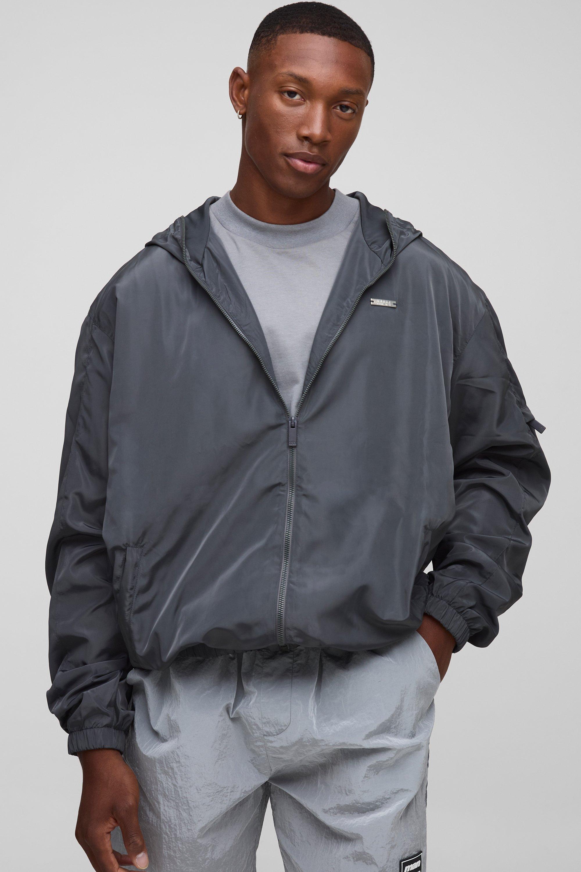 Regular Fit Lightweight Nylon Hooded Windbreaker Jacket | boohooMAN USA