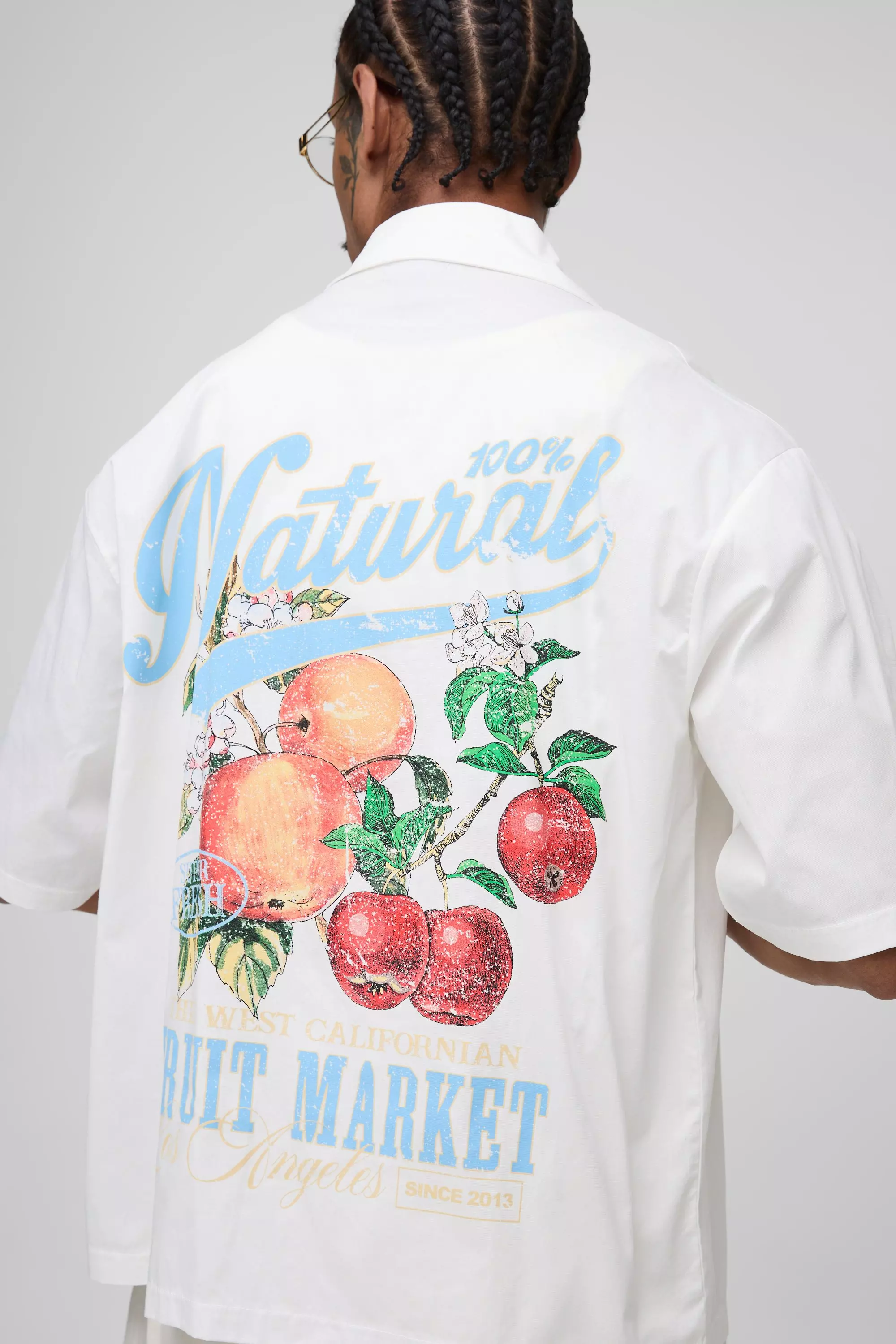 Oversized Boxy Revere Fruit Market Print Shirt | boohooMAN USA