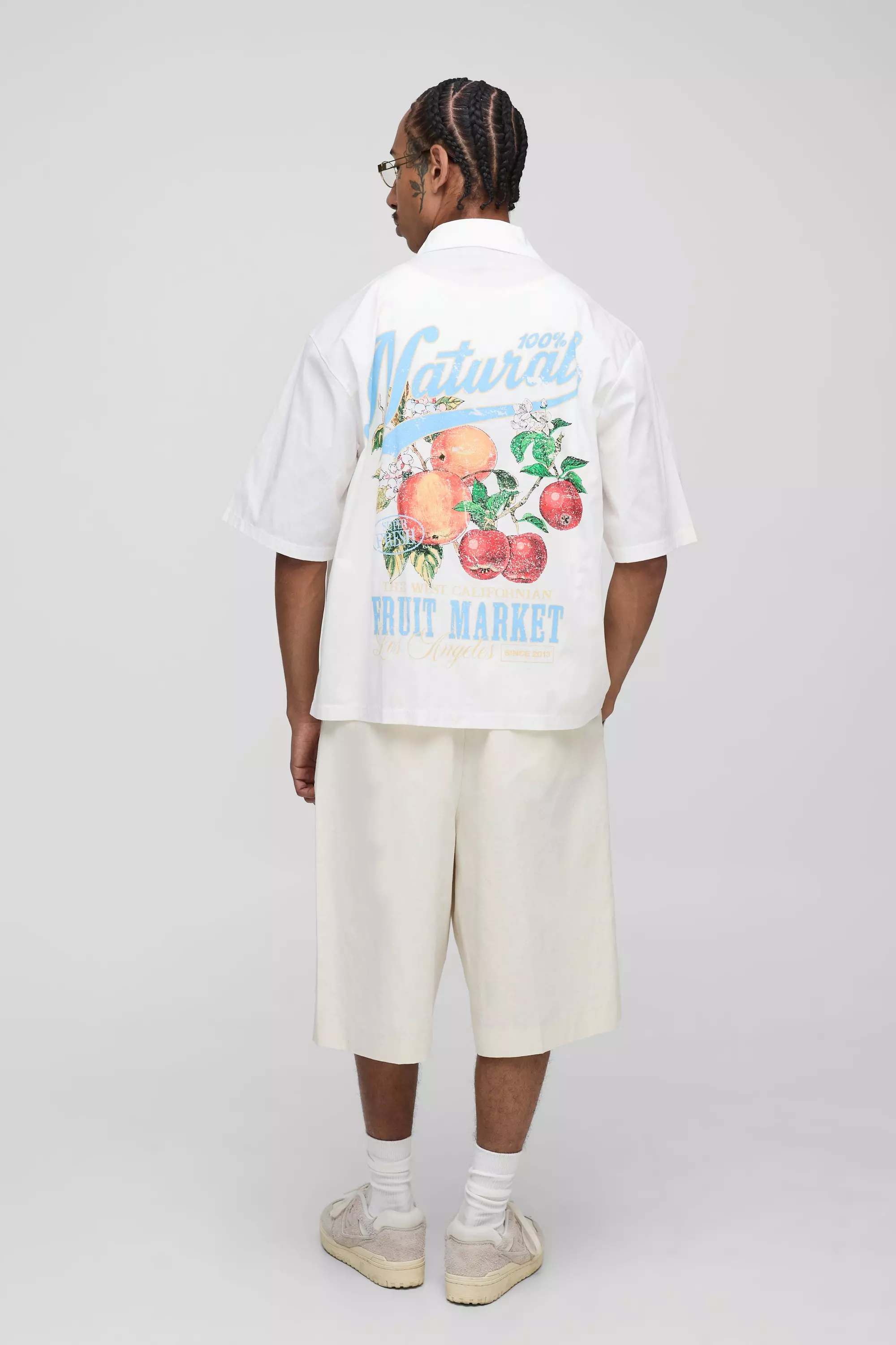 Oversized Boxy Revere Fruit Market Print Shirt | boohooMAN USA