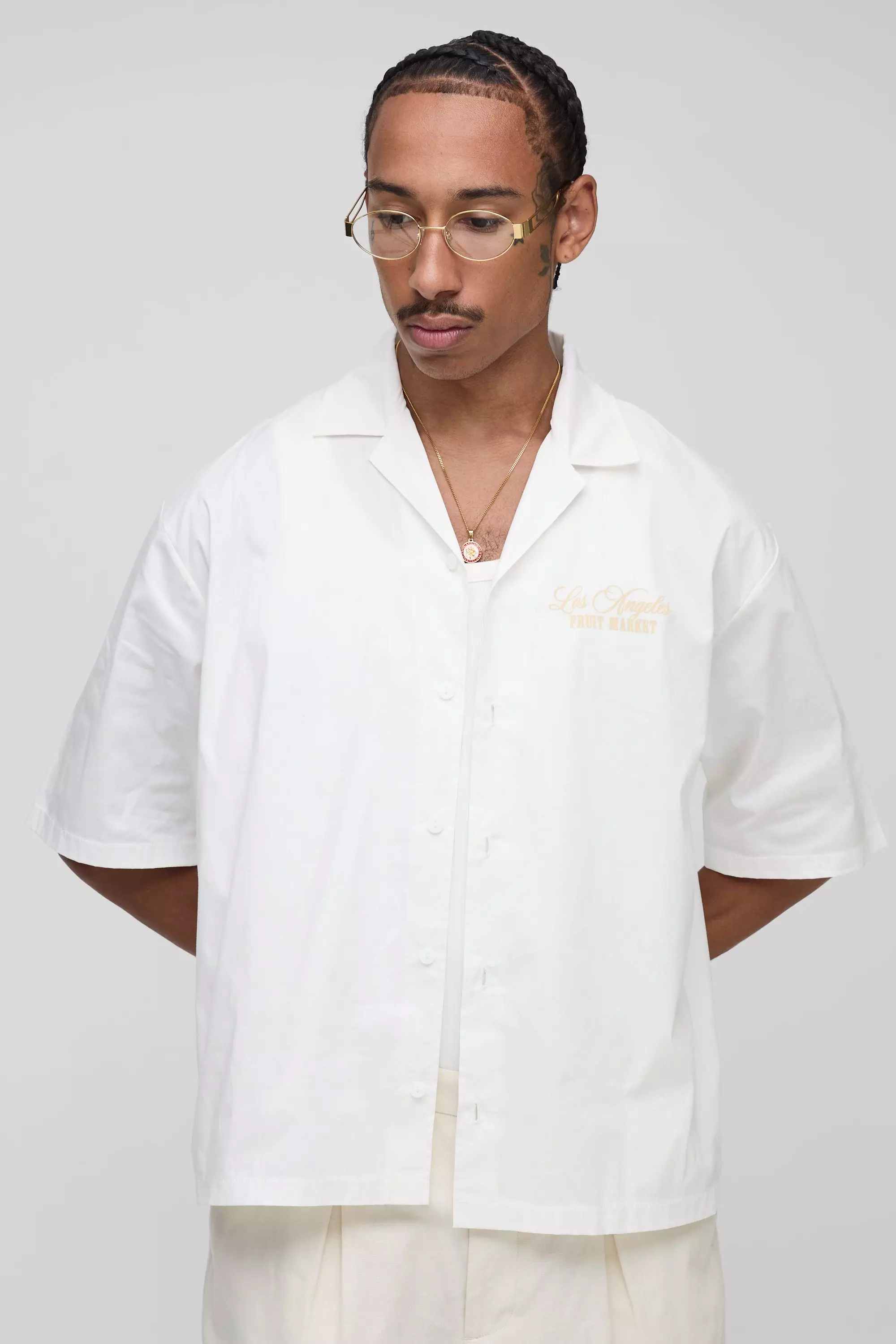 Oversized Boxy Revere Fruit Market Print Shirt | boohooMAN USA