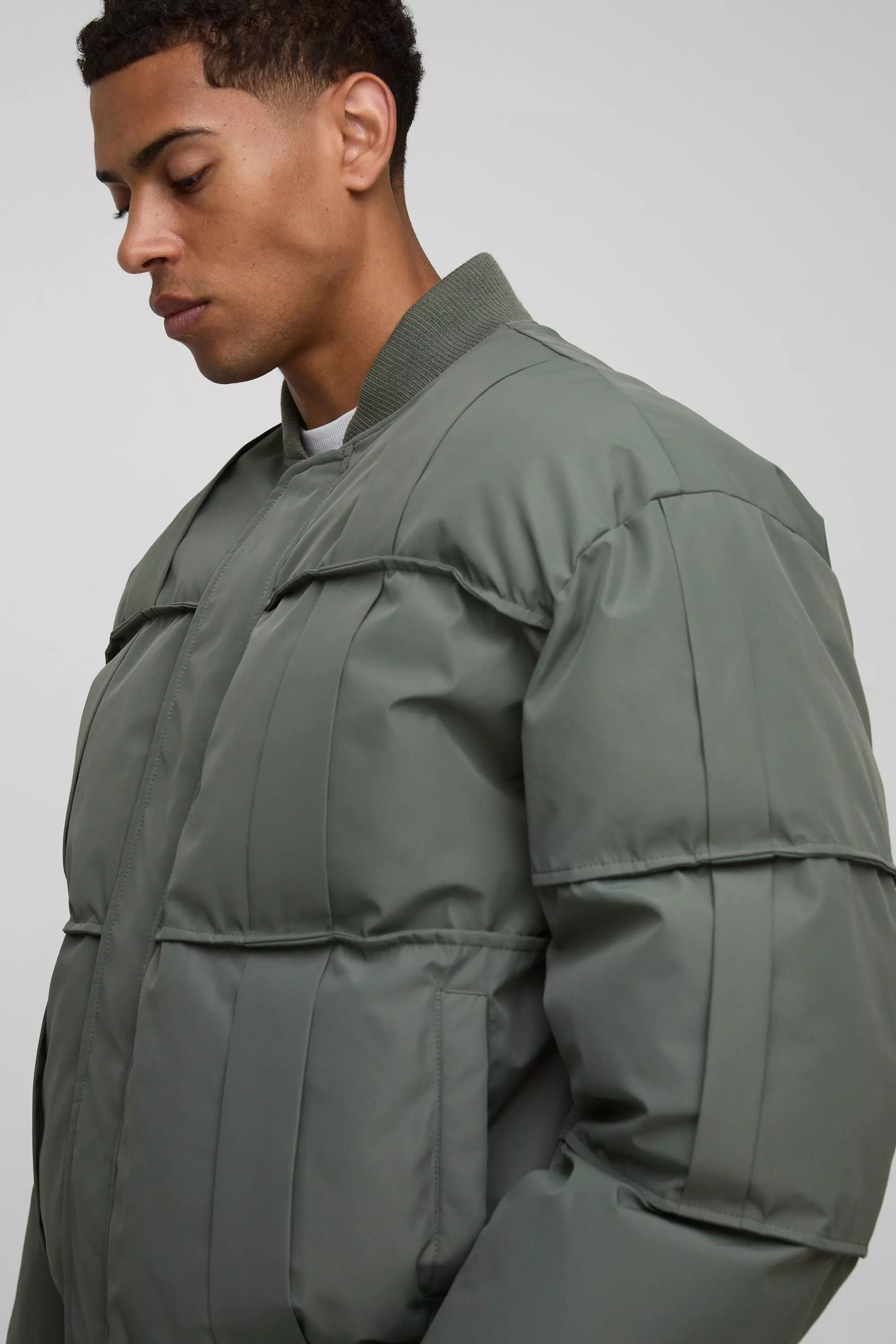 Oversized Fit Pleated Panel Bomber Jacket | boohooMAN USA
