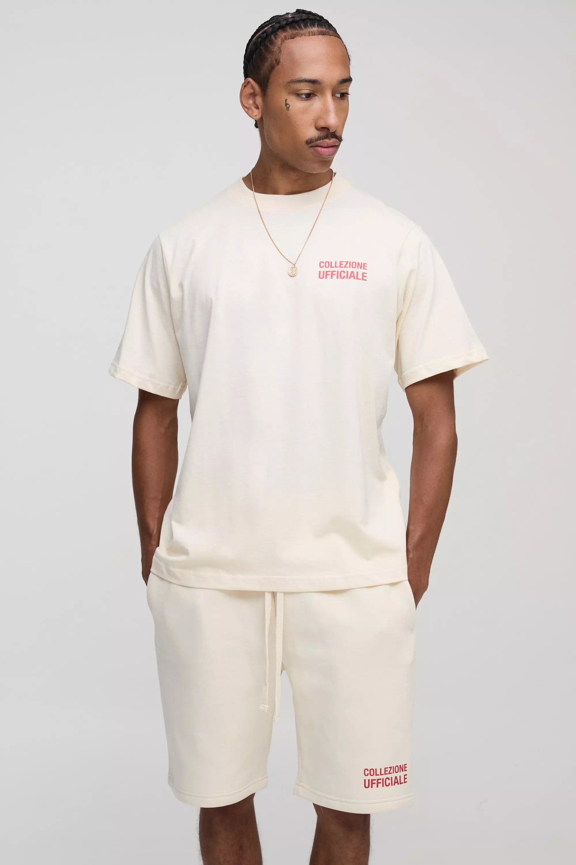 Ecru White Regular Fit Collection T-Shirt & Short Set