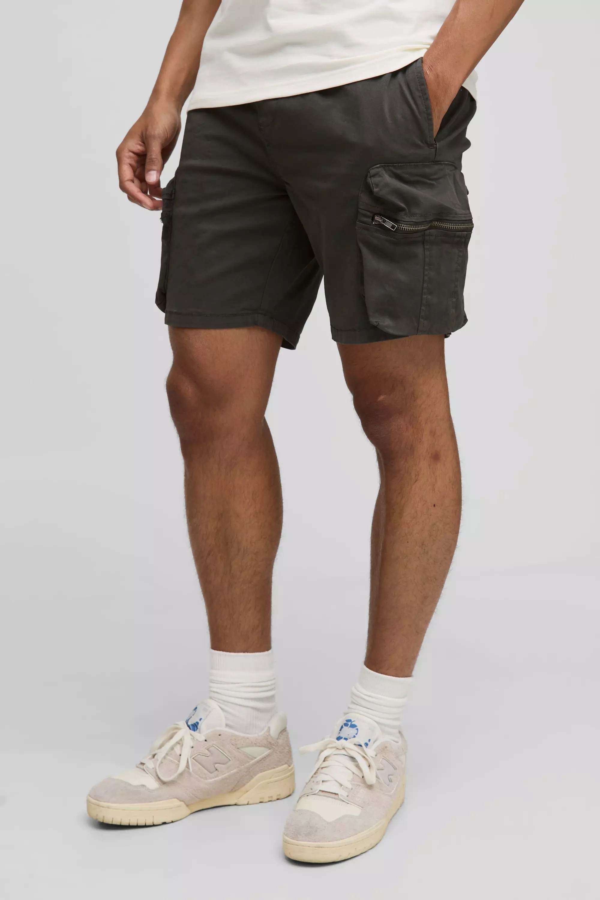 Elasticated Waist Cargo Shorts Charcoal
