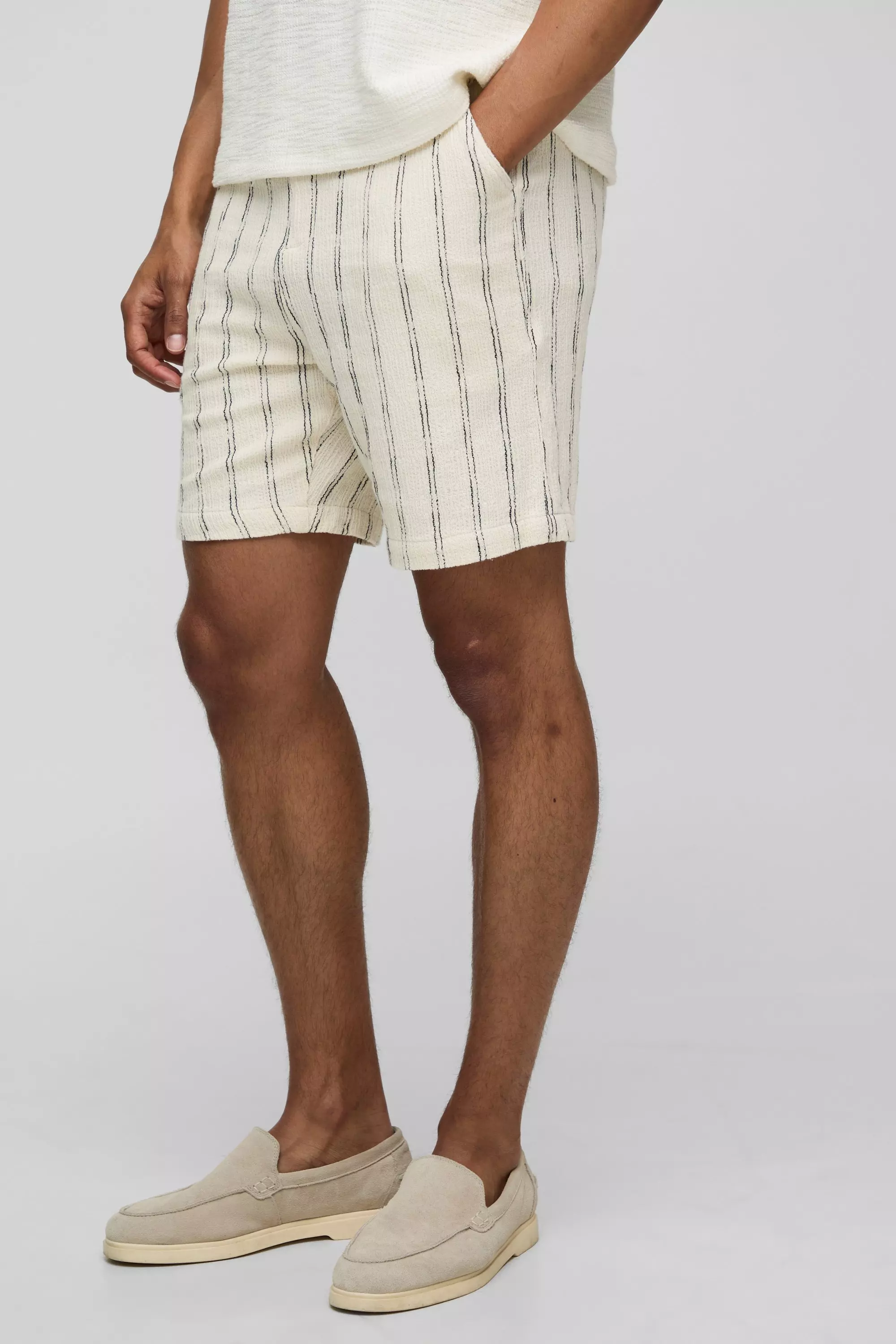 Elasticated Waist Relaxed Textured Striped Ecru