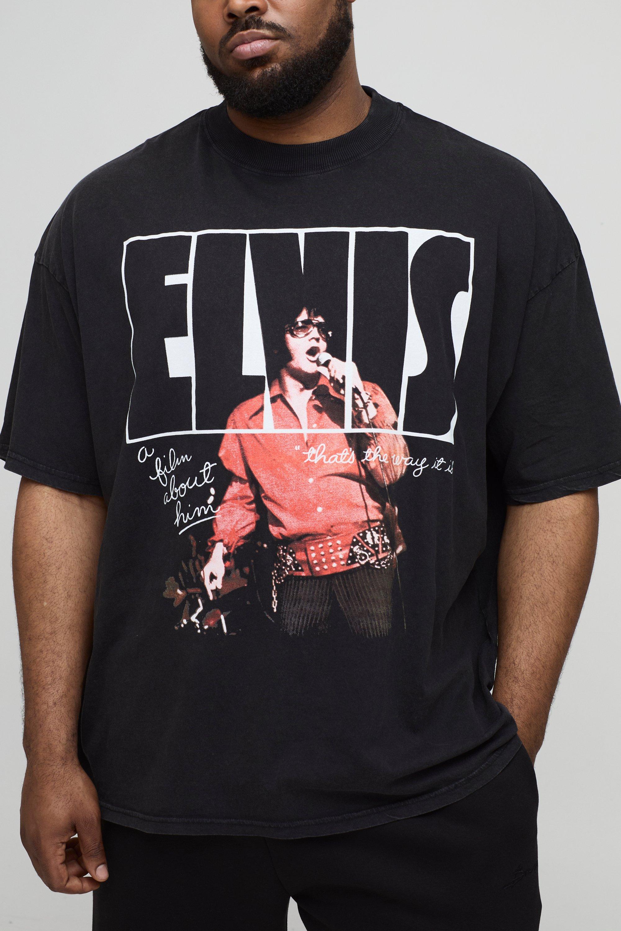 Plus Oversized Elvis Presley License Acid Wash Print T-Shirt | boohooMAN USA
