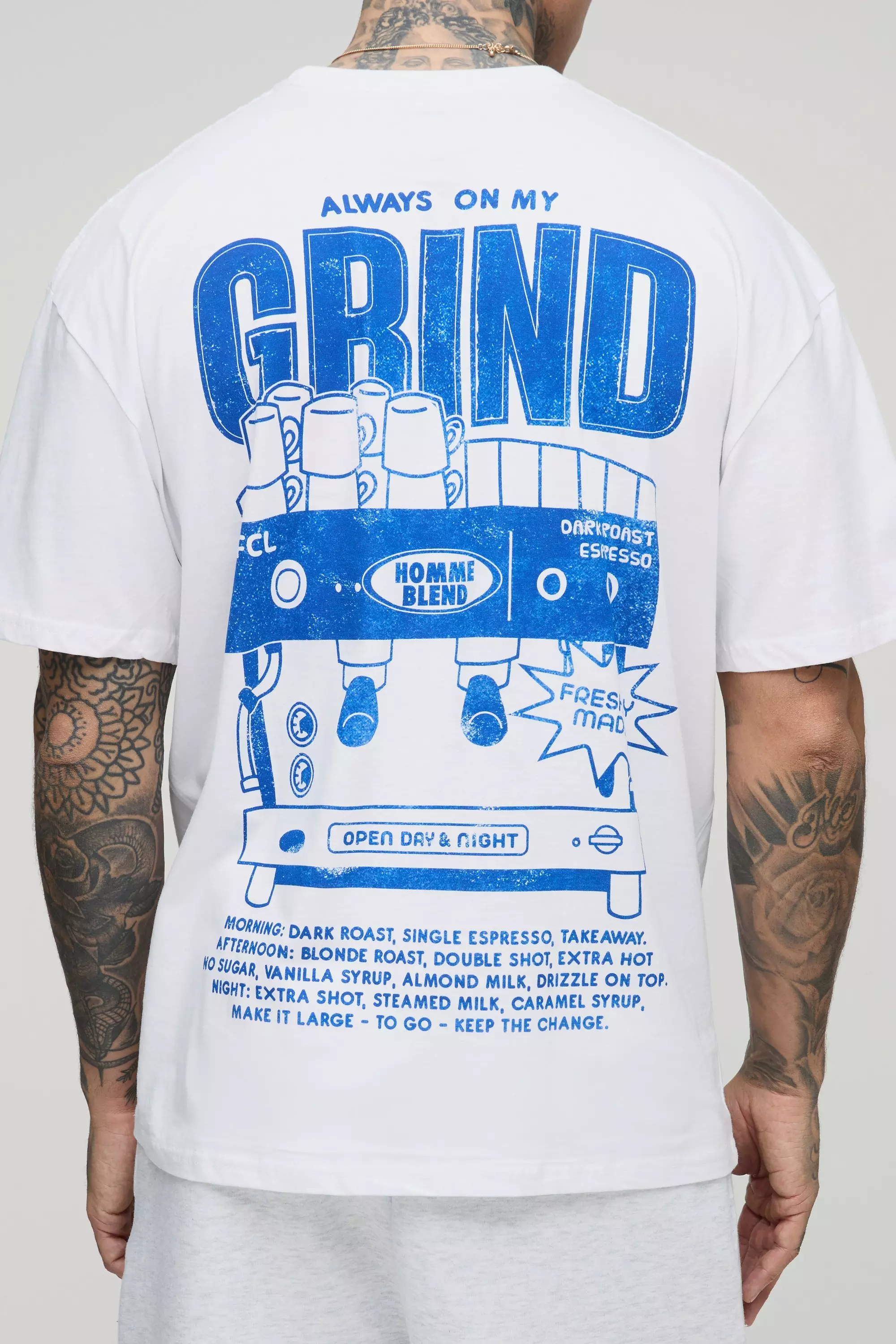 Tall Oversized Always On The Grind Graphic T-Shirt White
