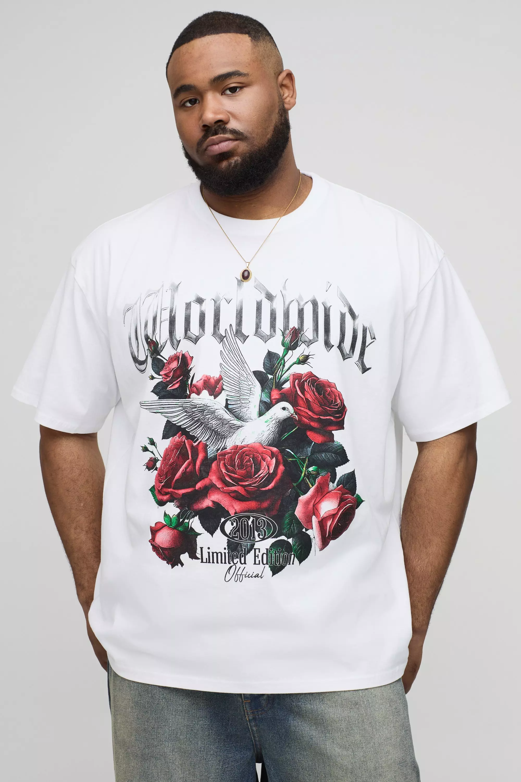 Plus Oversized Large Scale World Wide Floral Print T-Shirt | boohooMAN USA