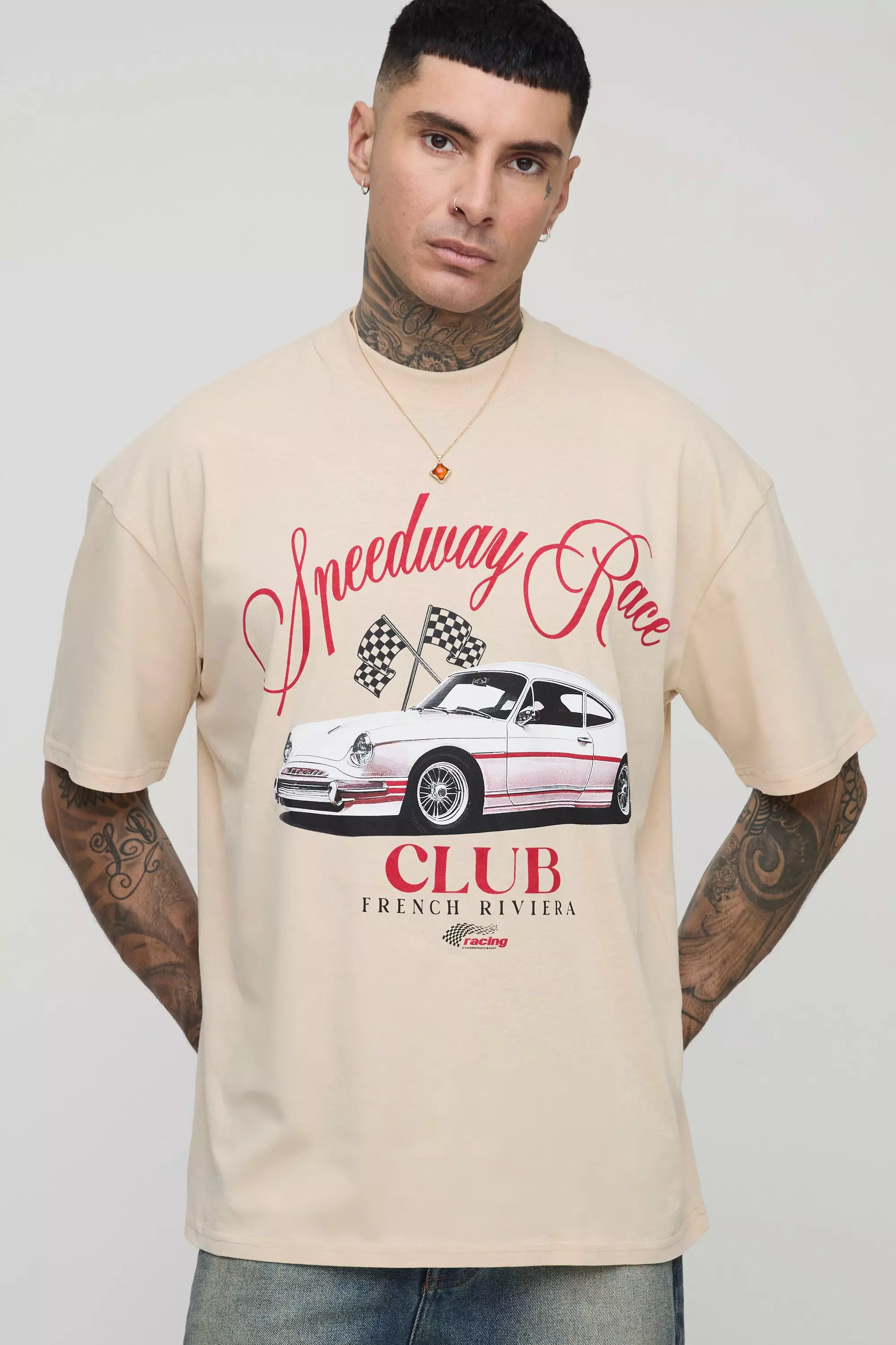 Sand Tall Oversized Amalfi Coast T-Shirt Met Print alternatieve afbeelding