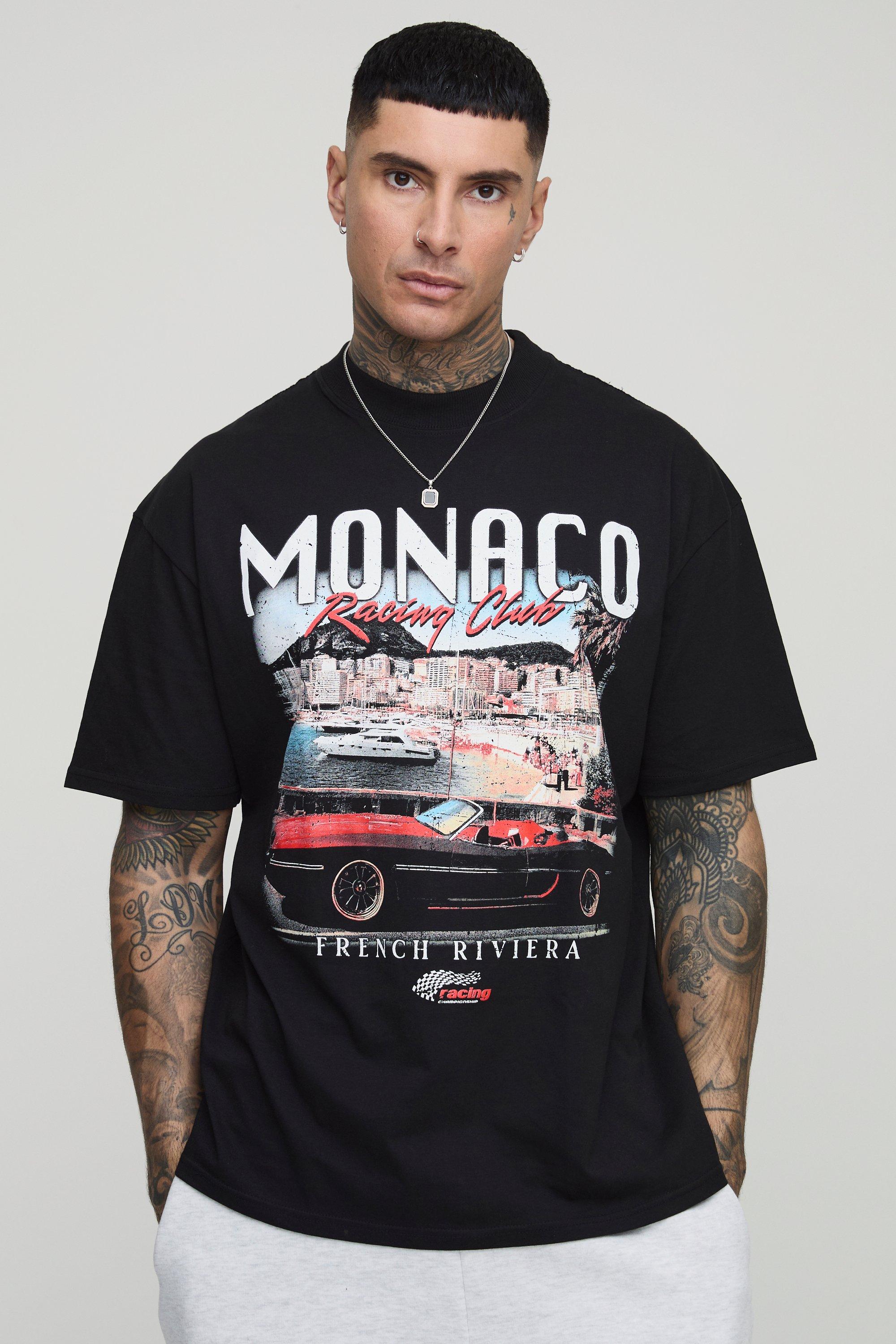 Tall Oversized Extended Neck Monaco Vintage Car Print T-Shirt | boohooMAN USA