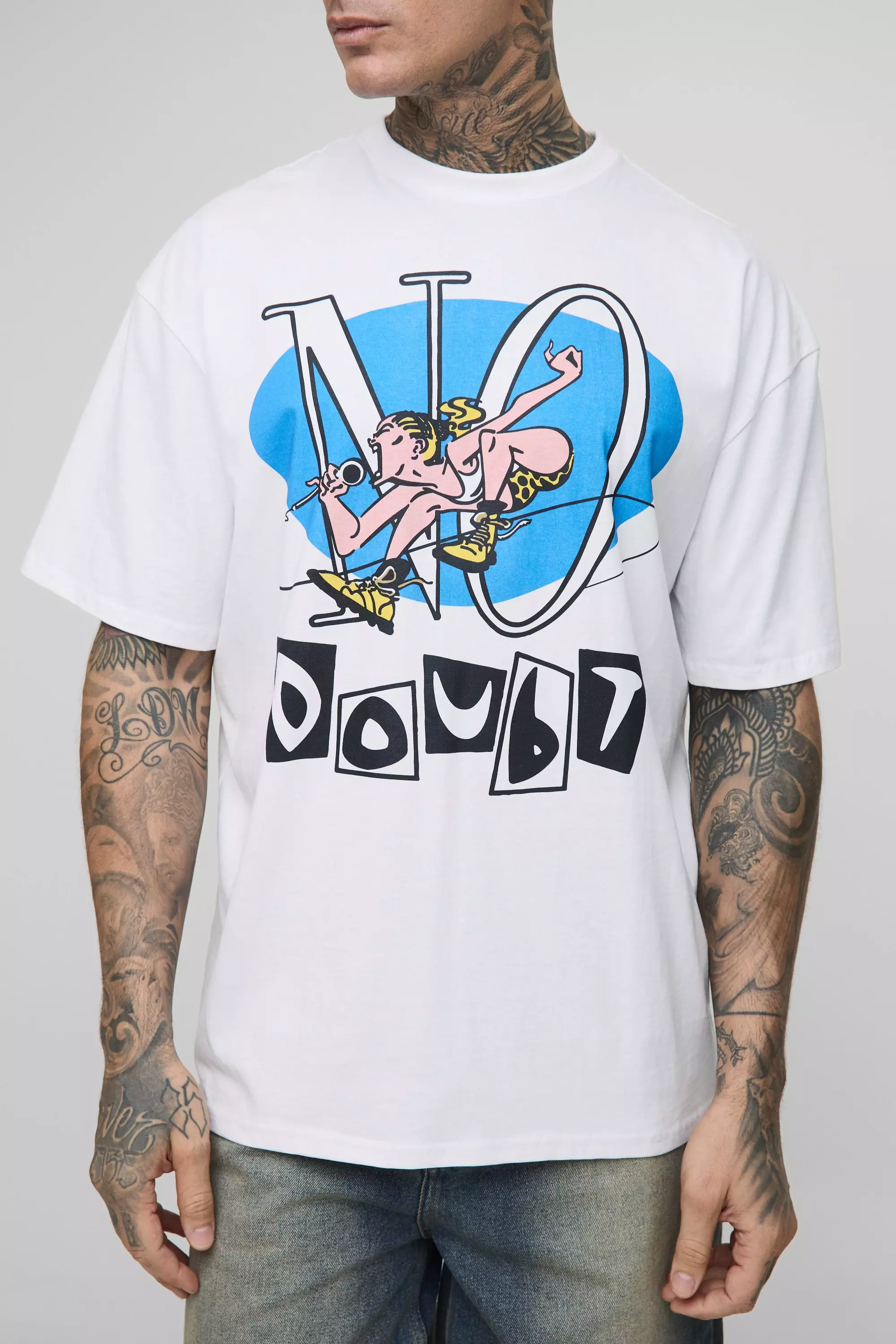 Tall Oversized No Doubt License Print T-Shirt White