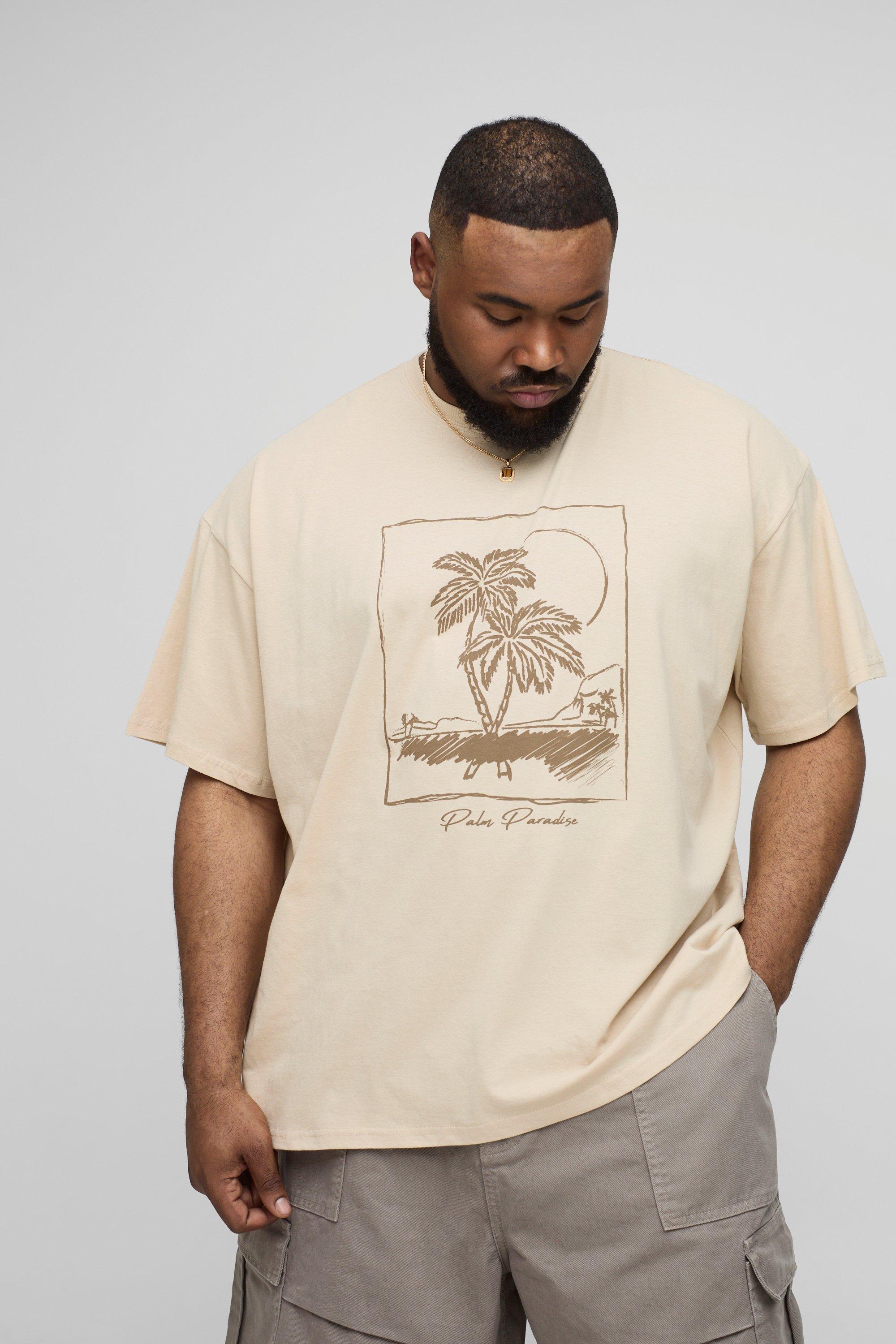 Plus Oversized Palm Paradise Print T-Shirt | boohooMAN USA