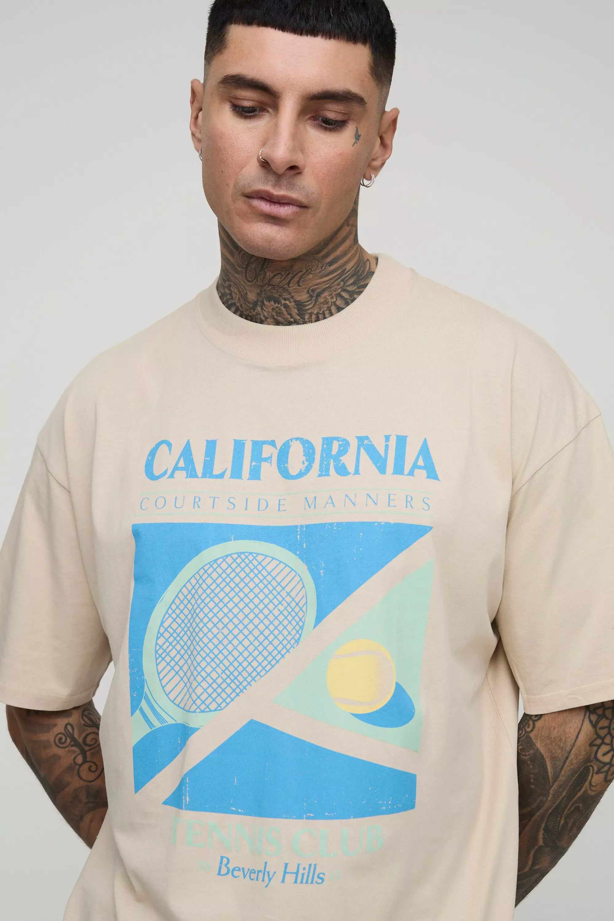 Sand Tall Oversized California Tennis Club Print T-Shirt alternative image