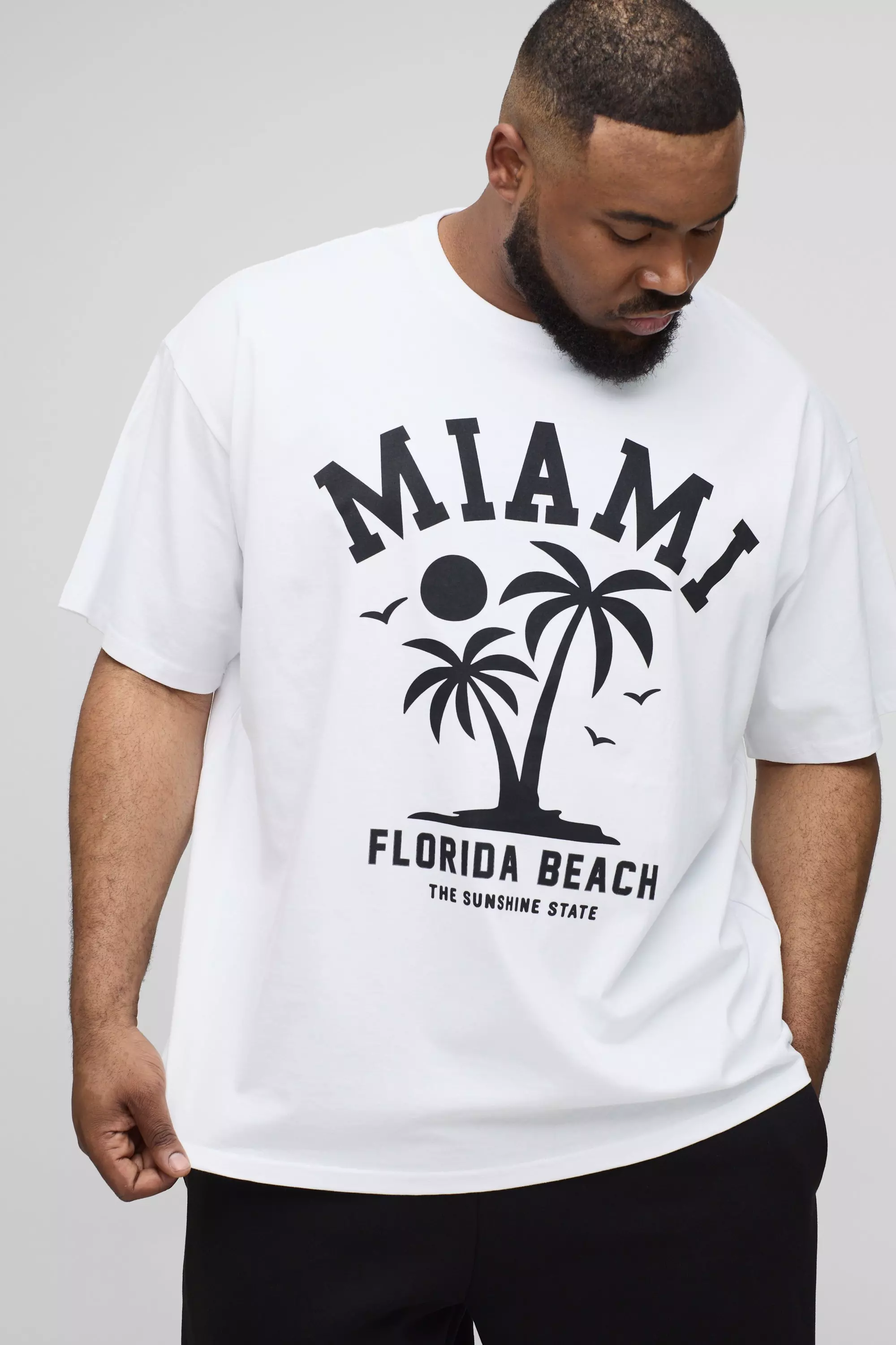 White Plus Oversized Miami Palm Print T-Shirt alternative image