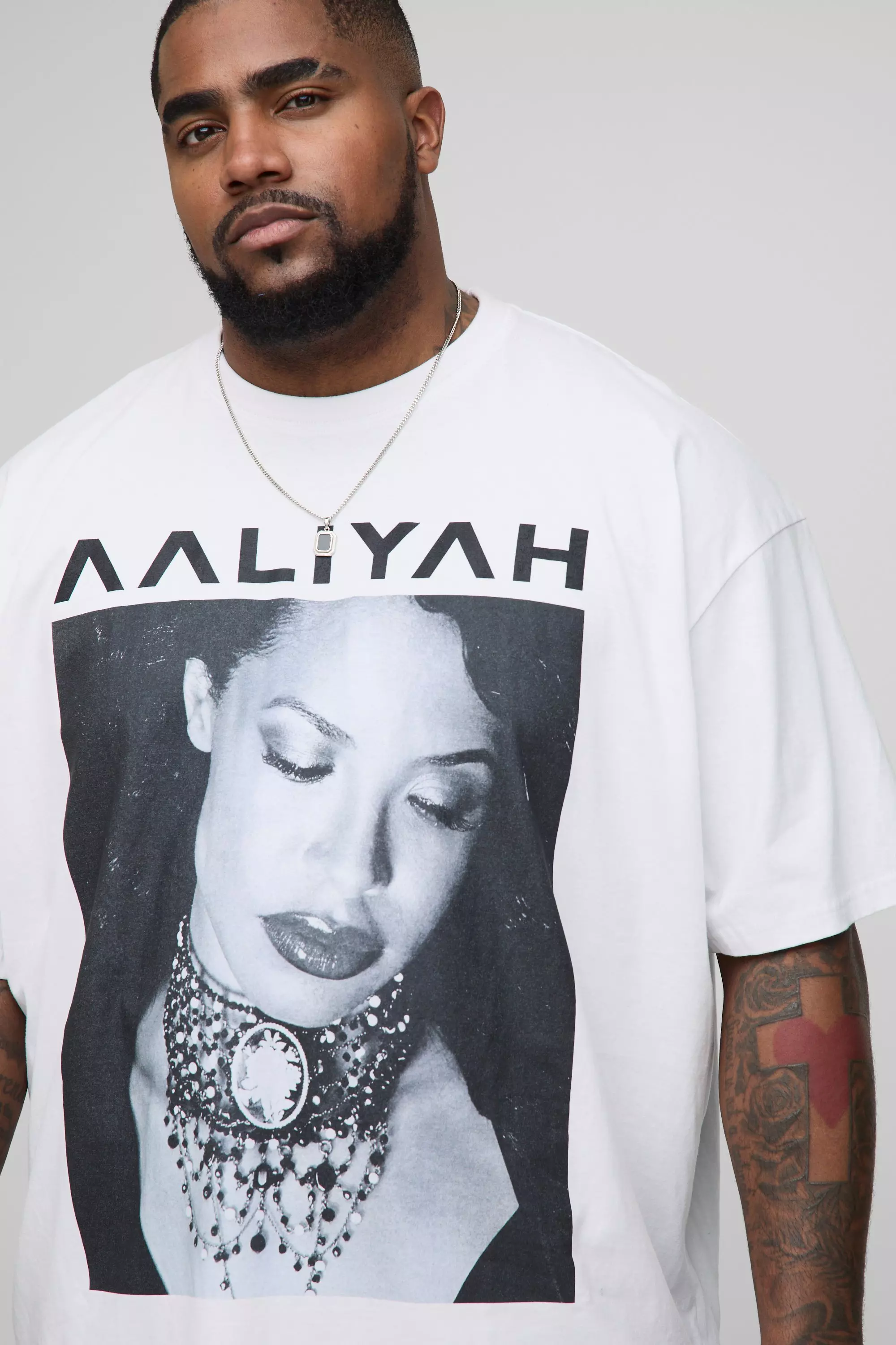 White Plus Oversized Aaliyah License Print T-Shirt alternative image