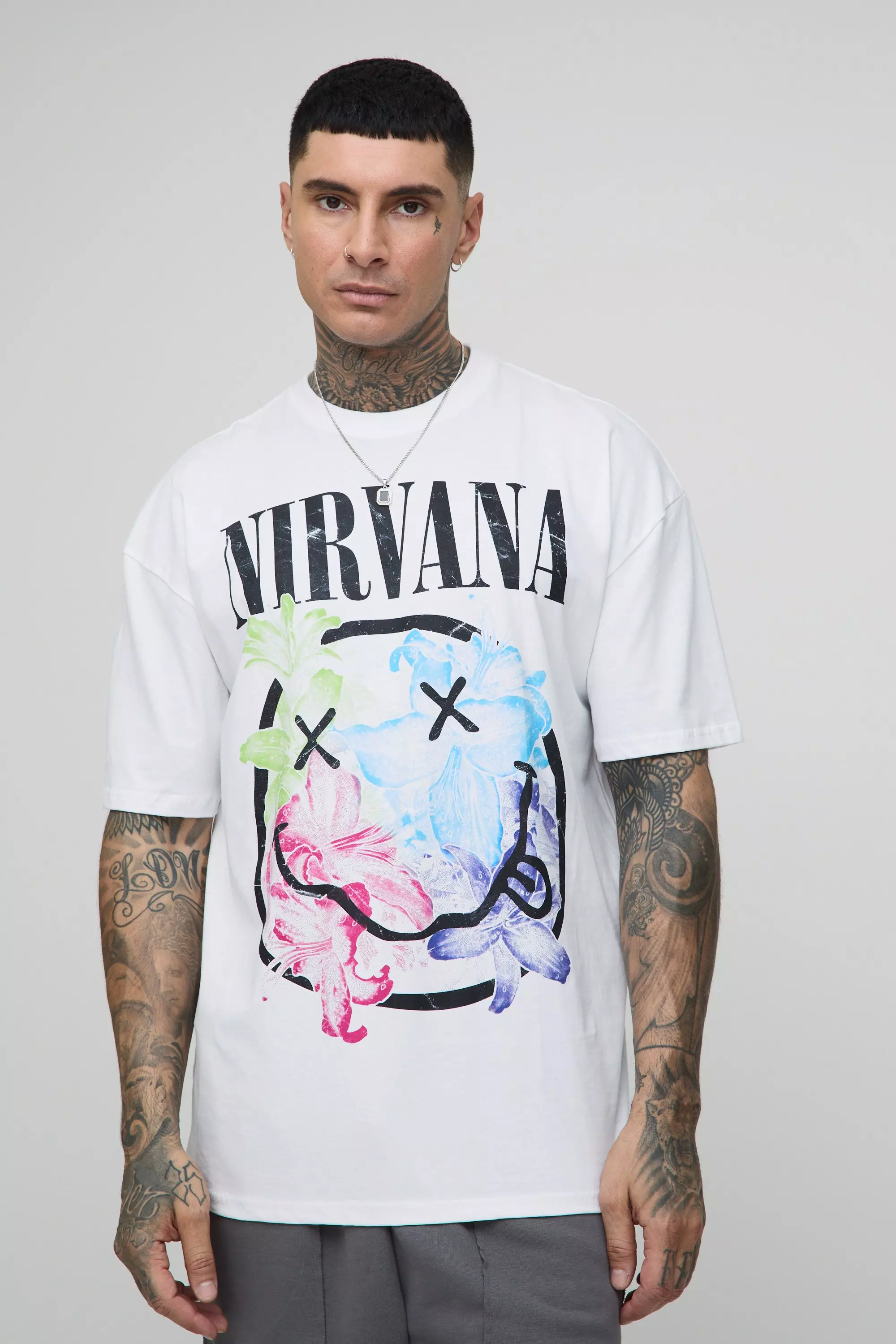 White Tall Oversized Nirvana License Print T-Shirt alternative image